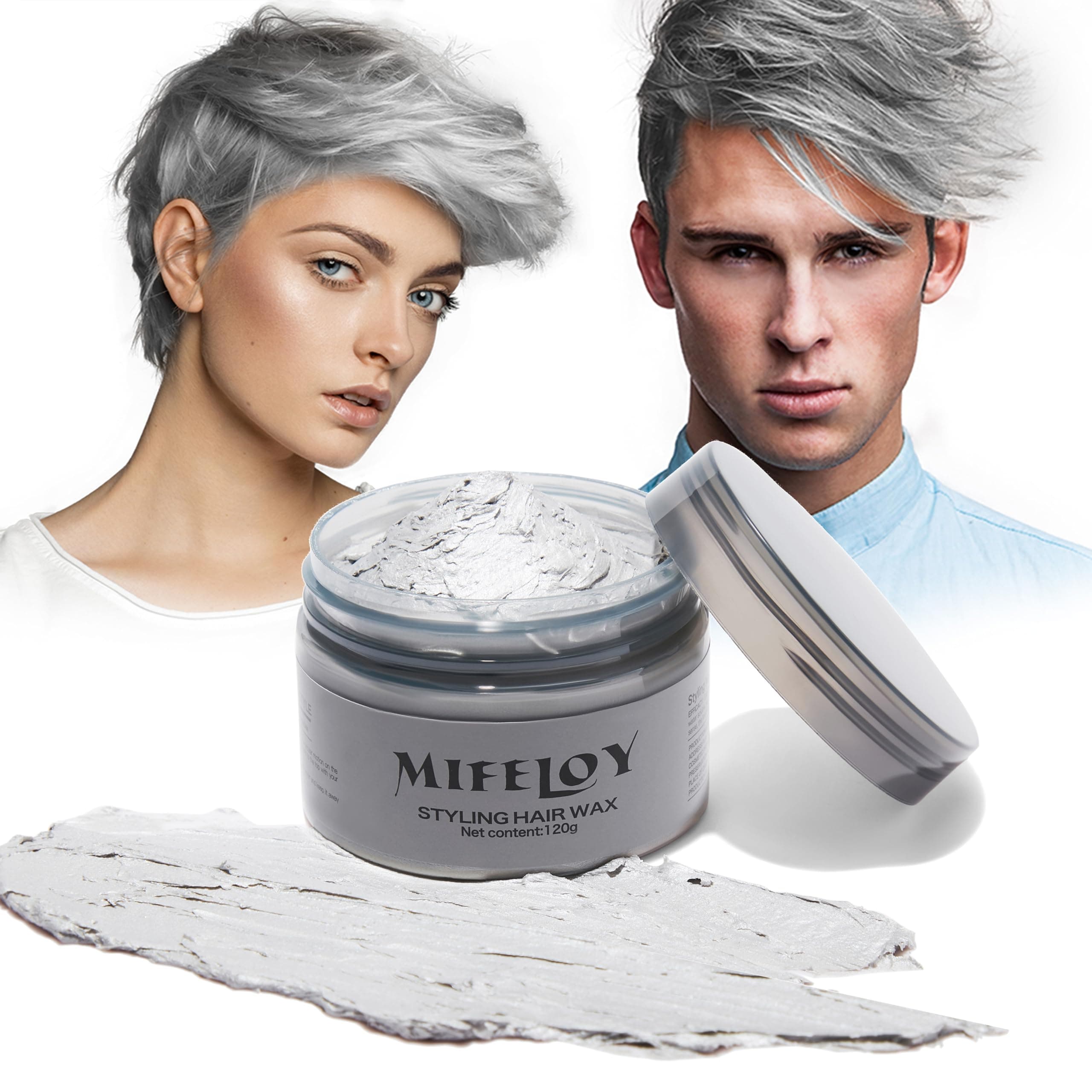 Temporary Silver Gray Hair Color Wax 120g, Instant Hairstyle Cream Dye, Disposable Coloring Mud for Men Women Youth, Grey Natural Styling Pomades for Party Cosplay DIY Halloween