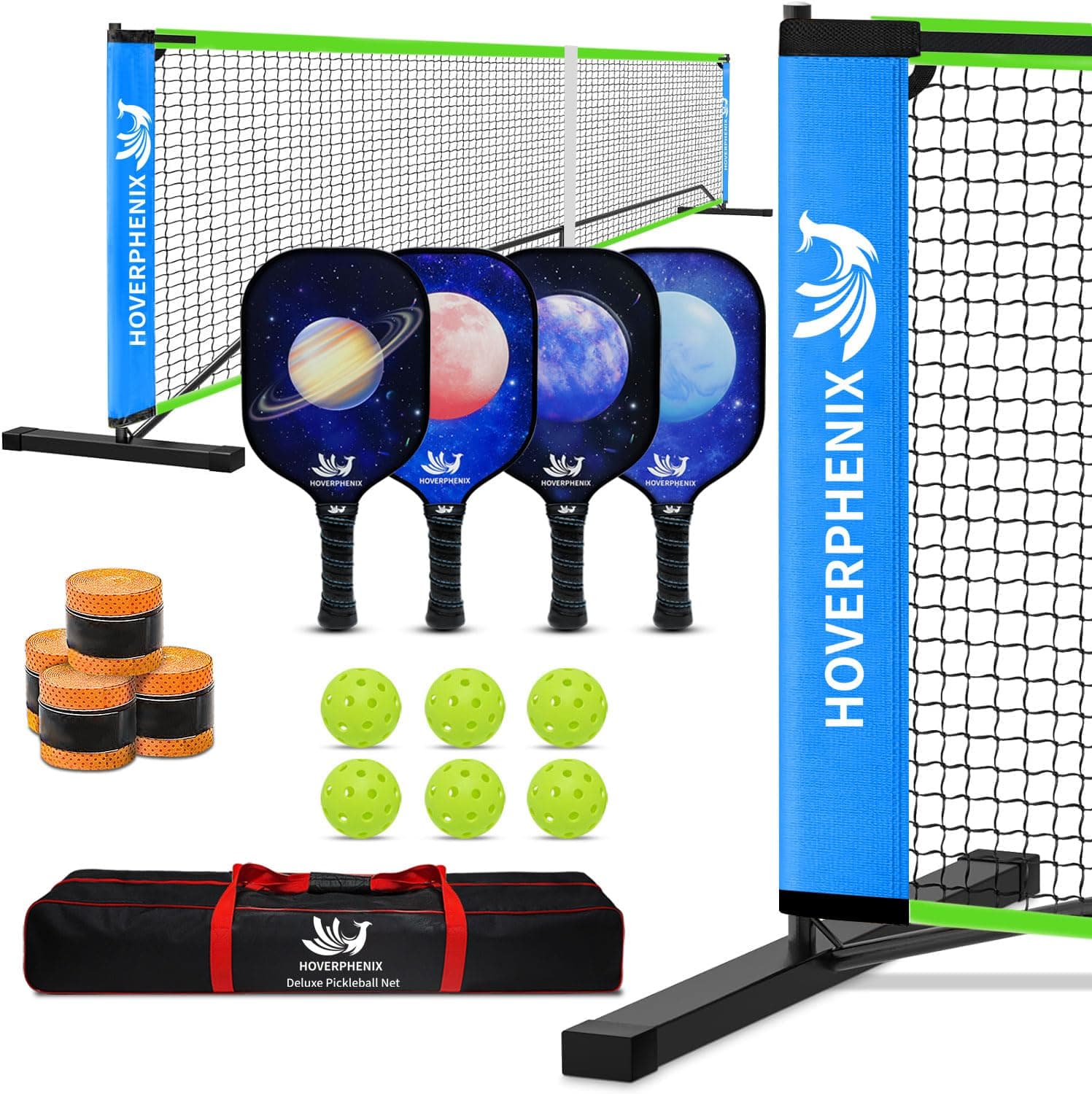 Pickleball Net for Driveway, 22FT Regulation Size Pickleball Net with Paddles Set of 4, Pickleballs and Carry Bag for Outdoor Indoor Game