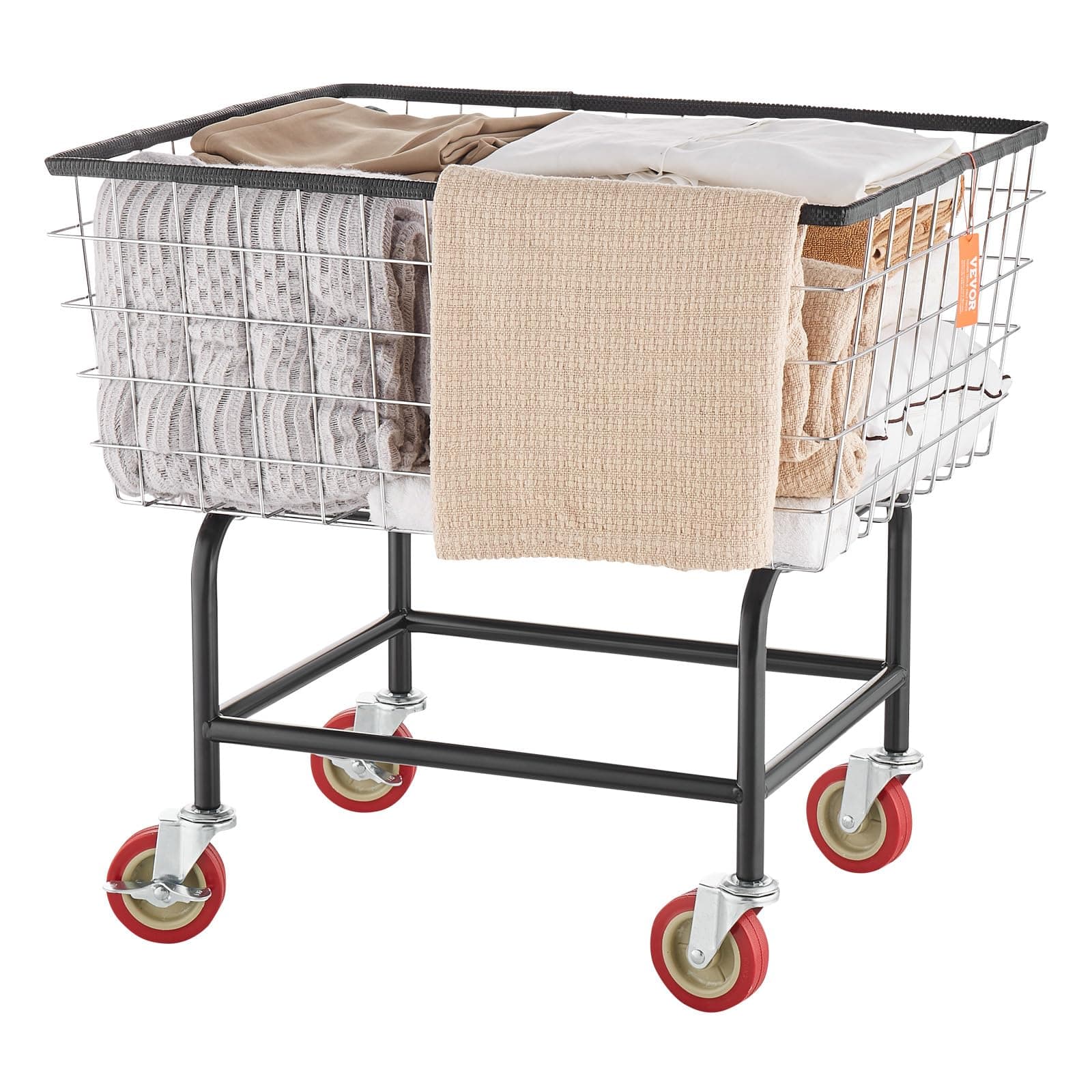 VEVOR Wire Laundry Cart, 2.8Bushel Wire Laundry Basket with Wheels, 26.7''x21.7''x26.4'' Commercial Basket Cart, Steel Frame with Chrome Finish, 4" Casters