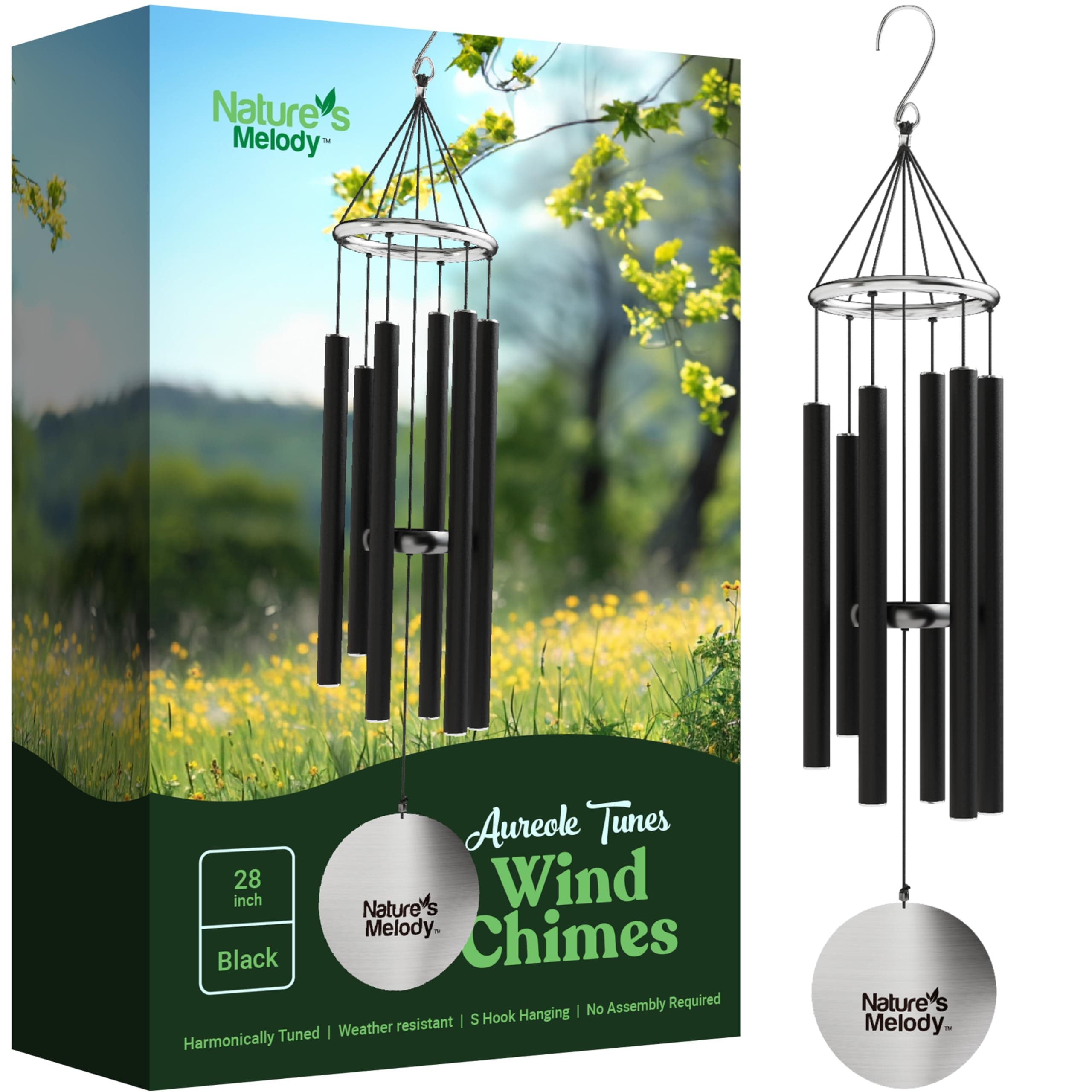 AT28BK 28-inch Aureole Tunes Windchime - Black