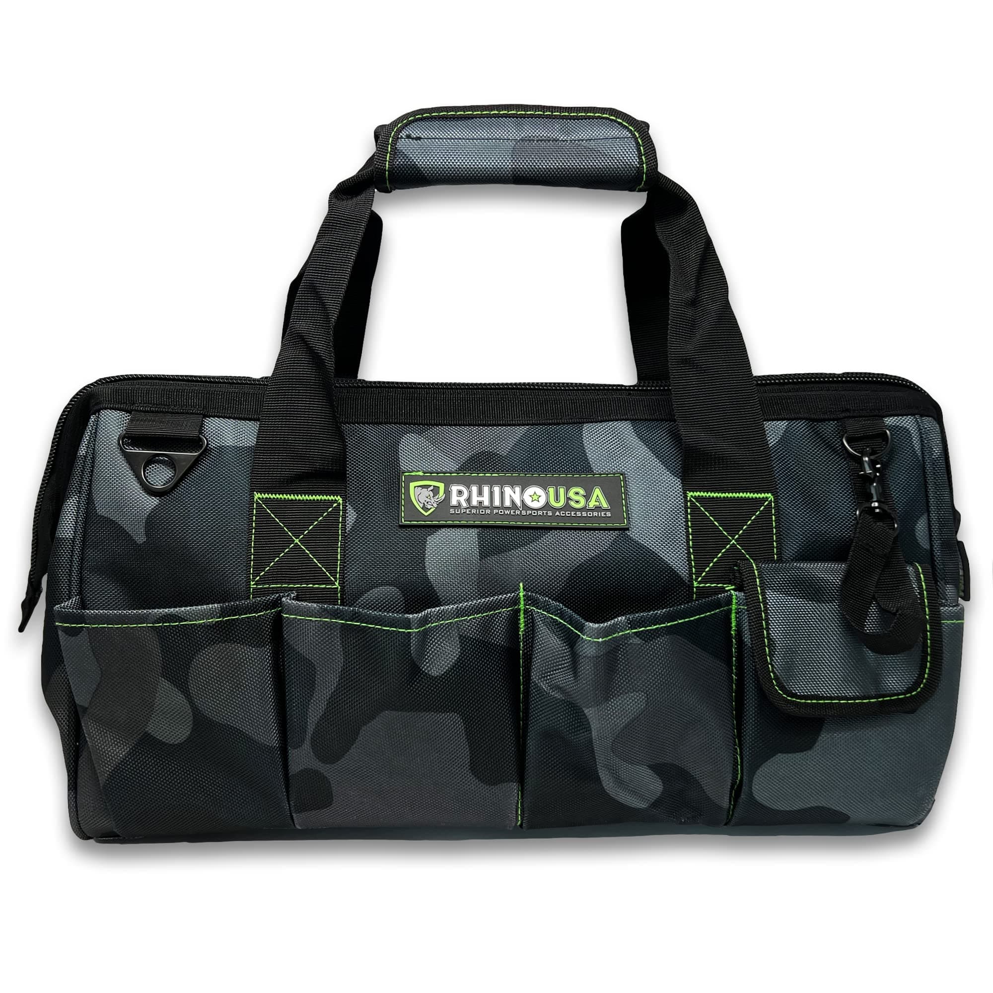 Rhino USA Tool Bag 45cm Heavy Duty Zipped Tool Bag Wide Opening - Large Tool Pockets with Additional Side Storage Pockets, Reinforced Shoulder Strap (Camouflage)