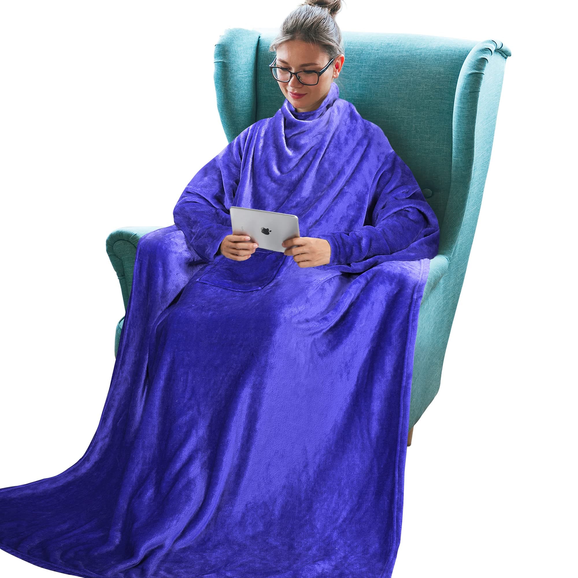 Tirrinia Wearable Blanket Adult, Sunggle Blankets With Sleeves, Reading Full Throw, Cozy TV Wraps, Gift Idea for Women Men Mom, Blue