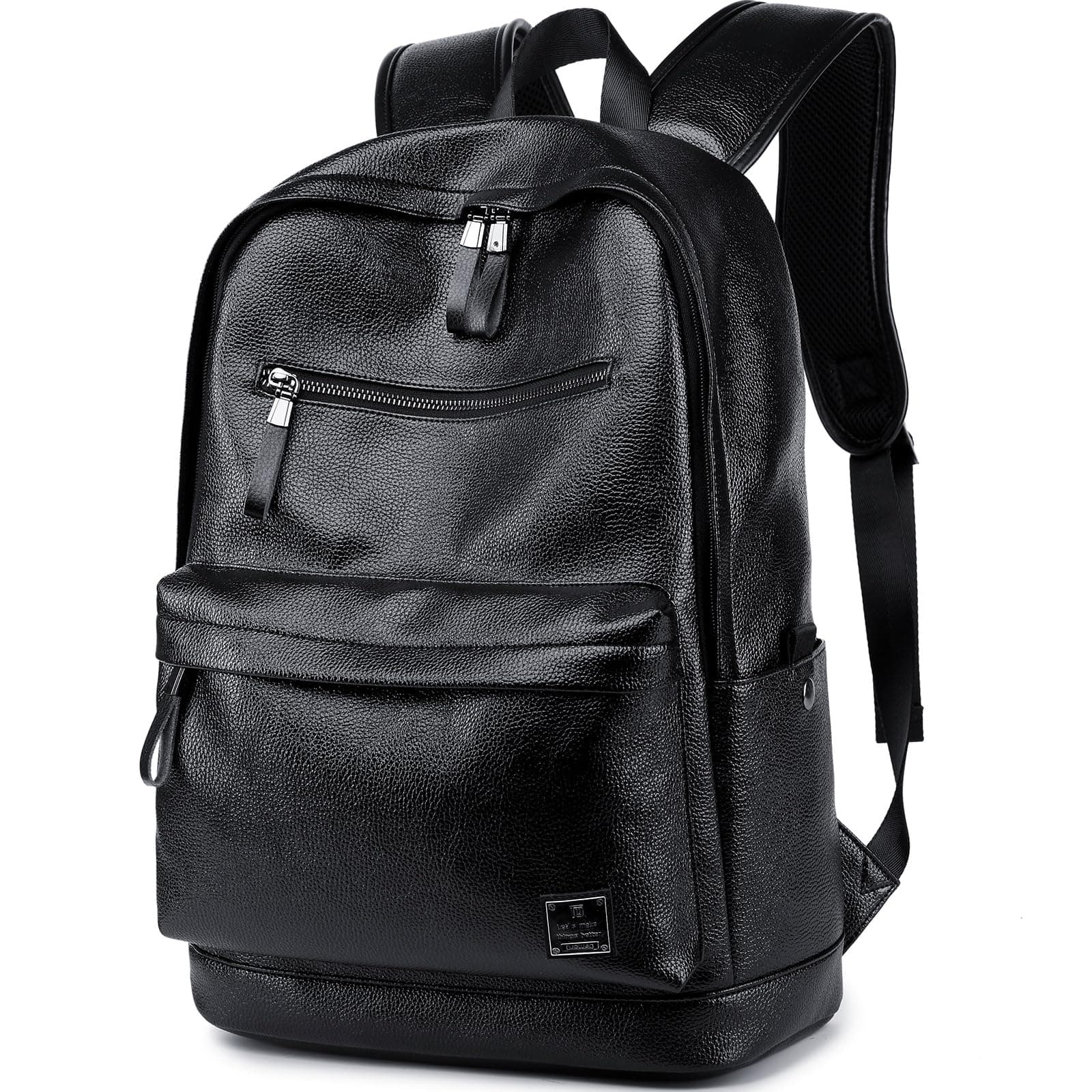 Black Leather Laptop Backpack for Men Women Work Travel, College School Backpack Casual Daypack fits 15.6 Inch