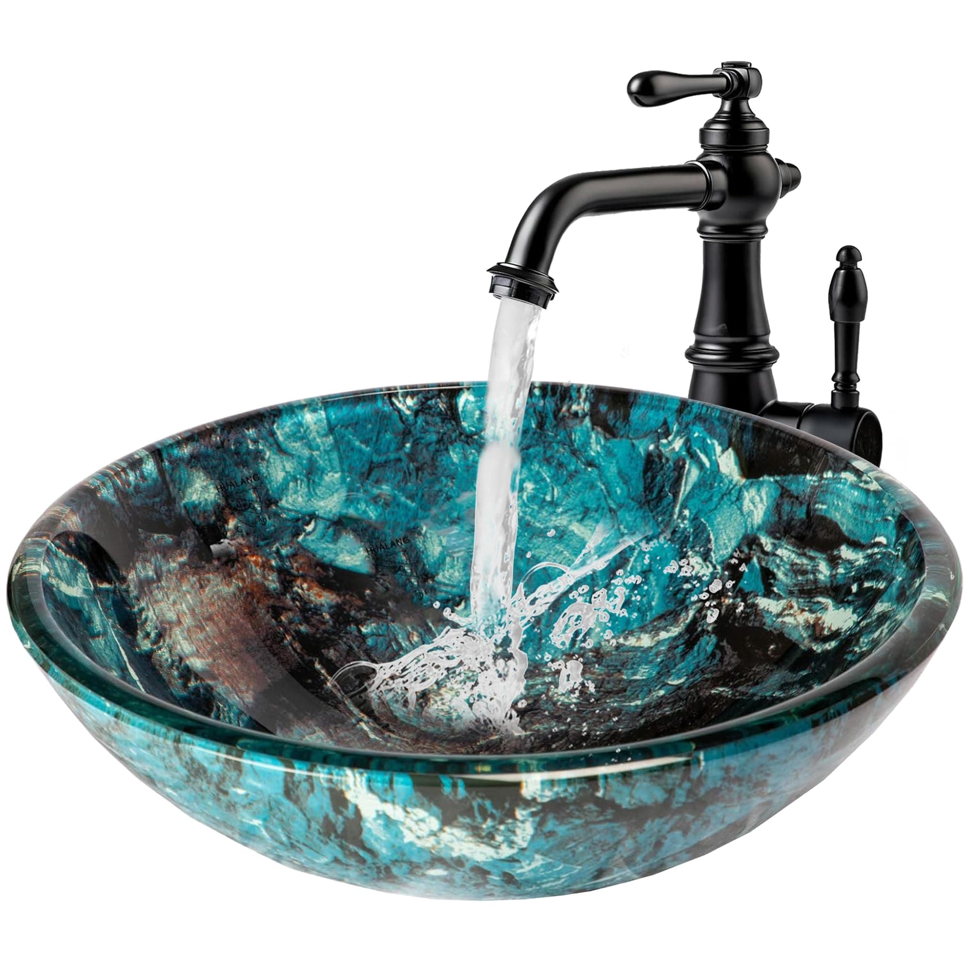 Eden Bath Cliffside Multi-Colored Round Glass Bathroom Vessel Sink