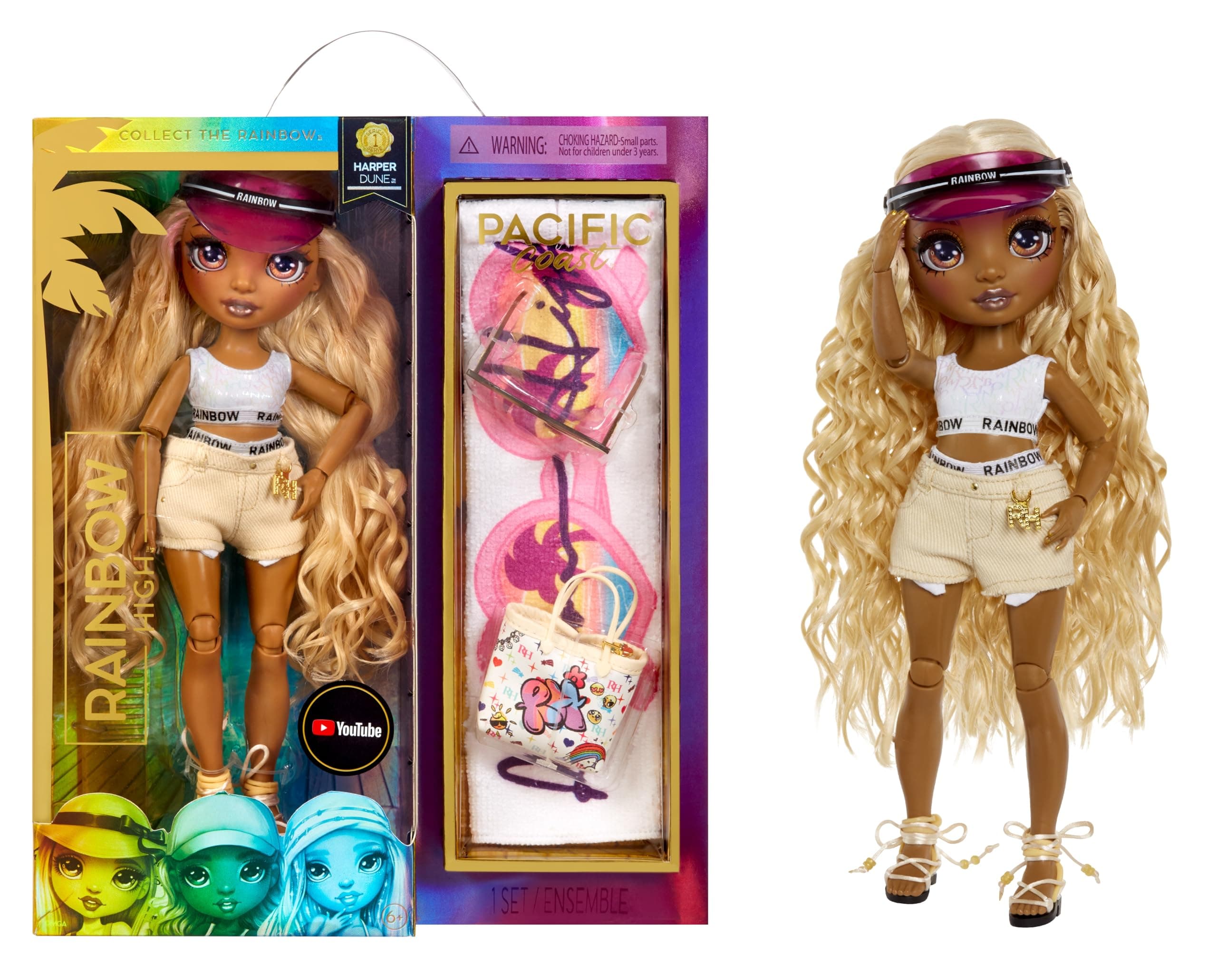 Pacific Coast Harper Dune- Sand (Light Yellow) Fashion Doll with 2 Designer Outfits, Pool Accessories Playset, Interchangeable Legs, Toys for Kids, Great Gift for Ages 6-12+ Years