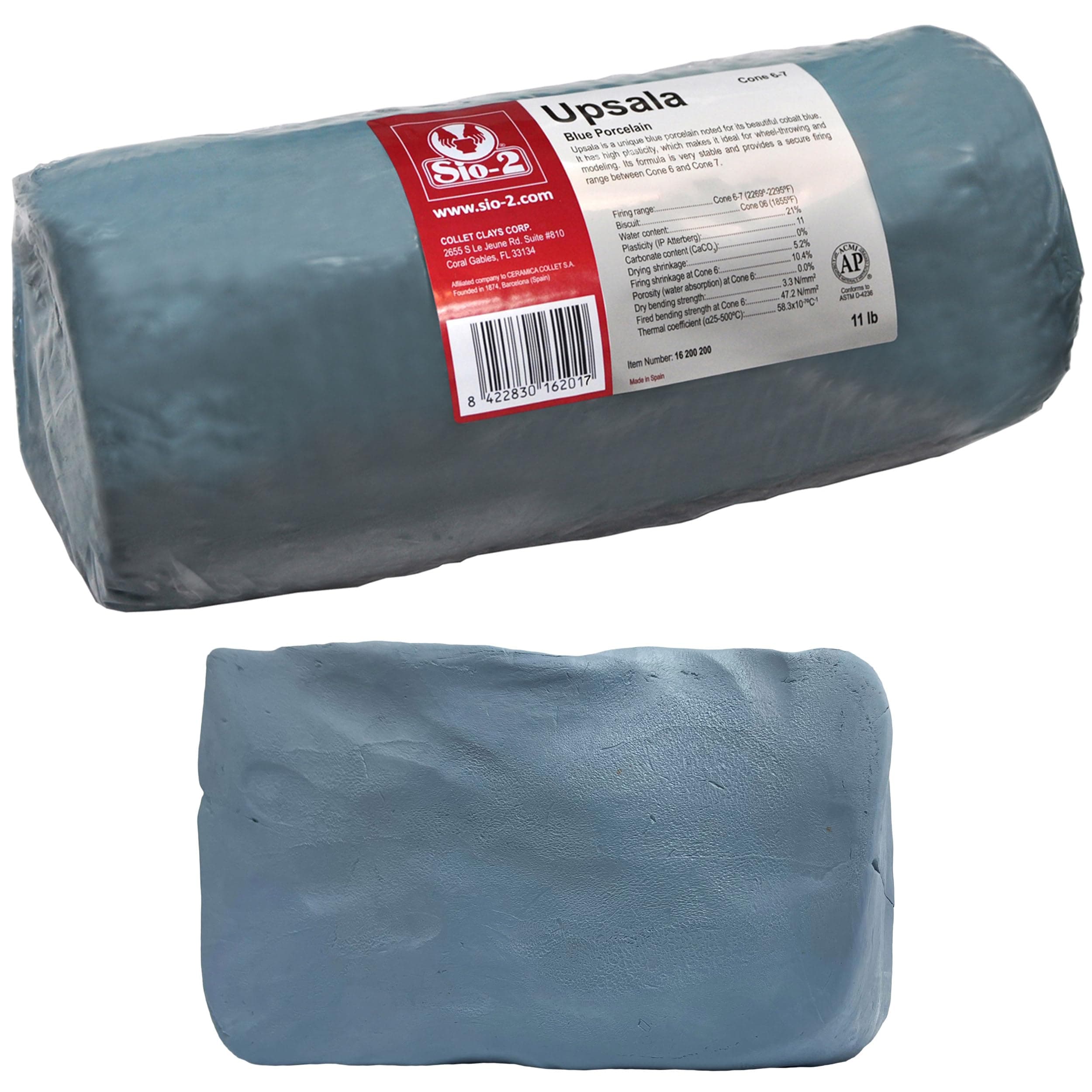 SIO-2 Upsala Blue High Fire Porcelain Clay, 11 lb (Cone 5-6) Natural Modeling Pottery Clay for Wheel Throwing & Hand Building