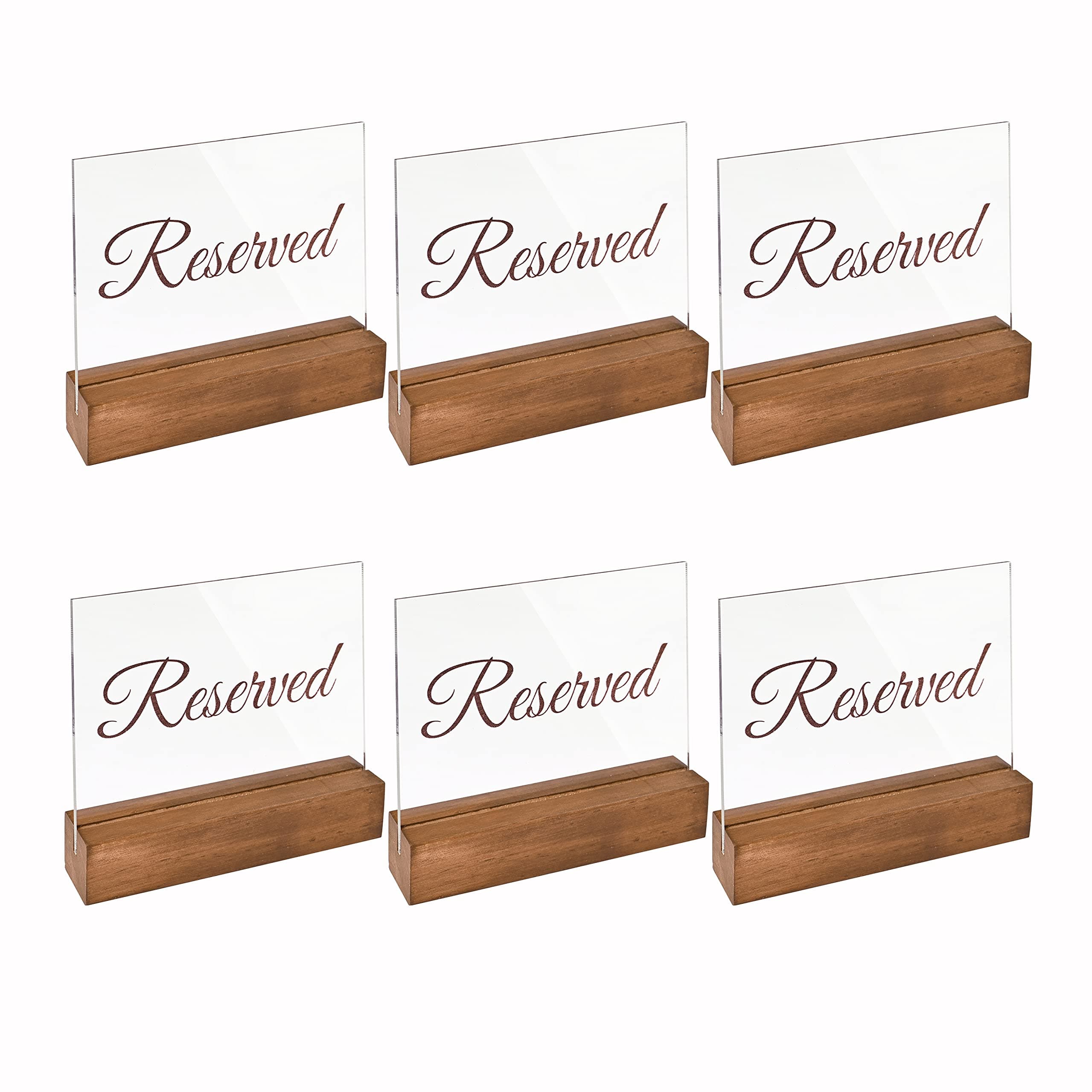 Sparkle Race Reserved Table Signs, 6-Pack Acrylic Reserved Signs for Weddings with Wood Holders, Place Card Holder for Dinner Party Events Seating