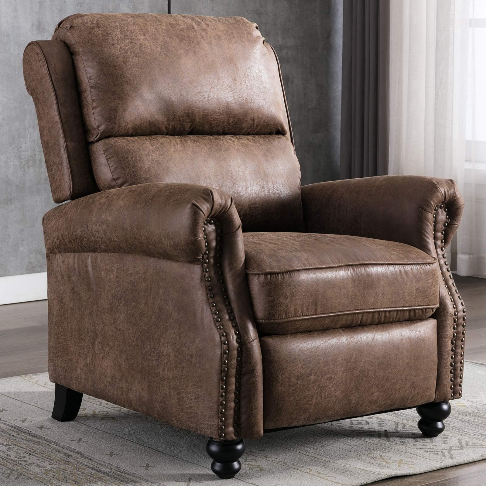 CANMOV Pushback Recliner Chair Faux Leather Armchair Push Back Recliner with ...