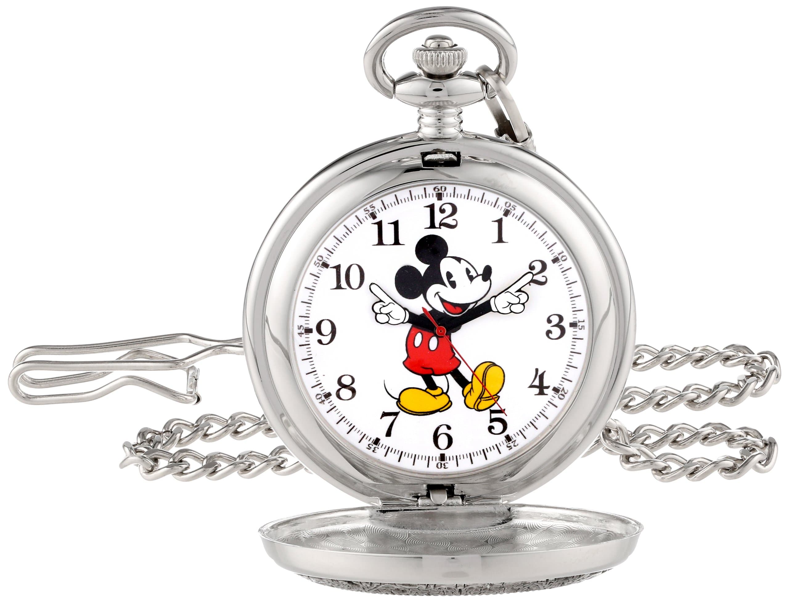by Ewatchfactory Mickey Mouse Pocket Men's Quartz Watch with White Dial Analogue Display and Silver Bracelet 56403-3467