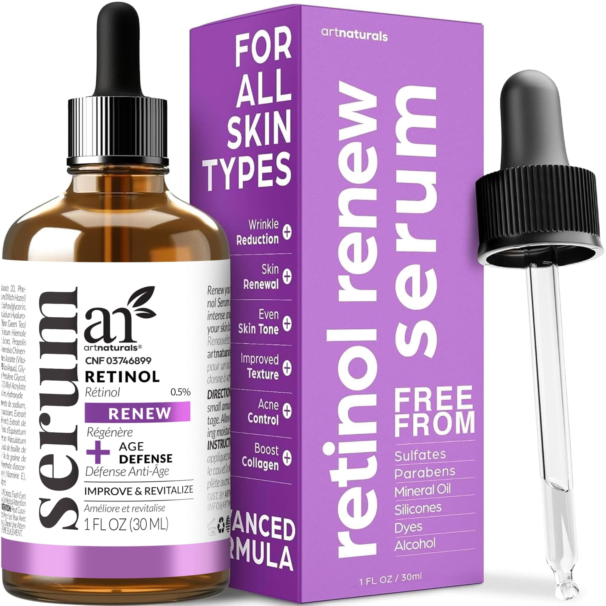 Art Naturals Enhanced Retinol Serum 2.5% with 20% Vitamin C & Hyaluronic Acid 1oz-Best Anti Wrinkle, Anti Aging Serum for Face & Sensitive Skin -Clinical Strength Organic Ingredients -Night Therapy