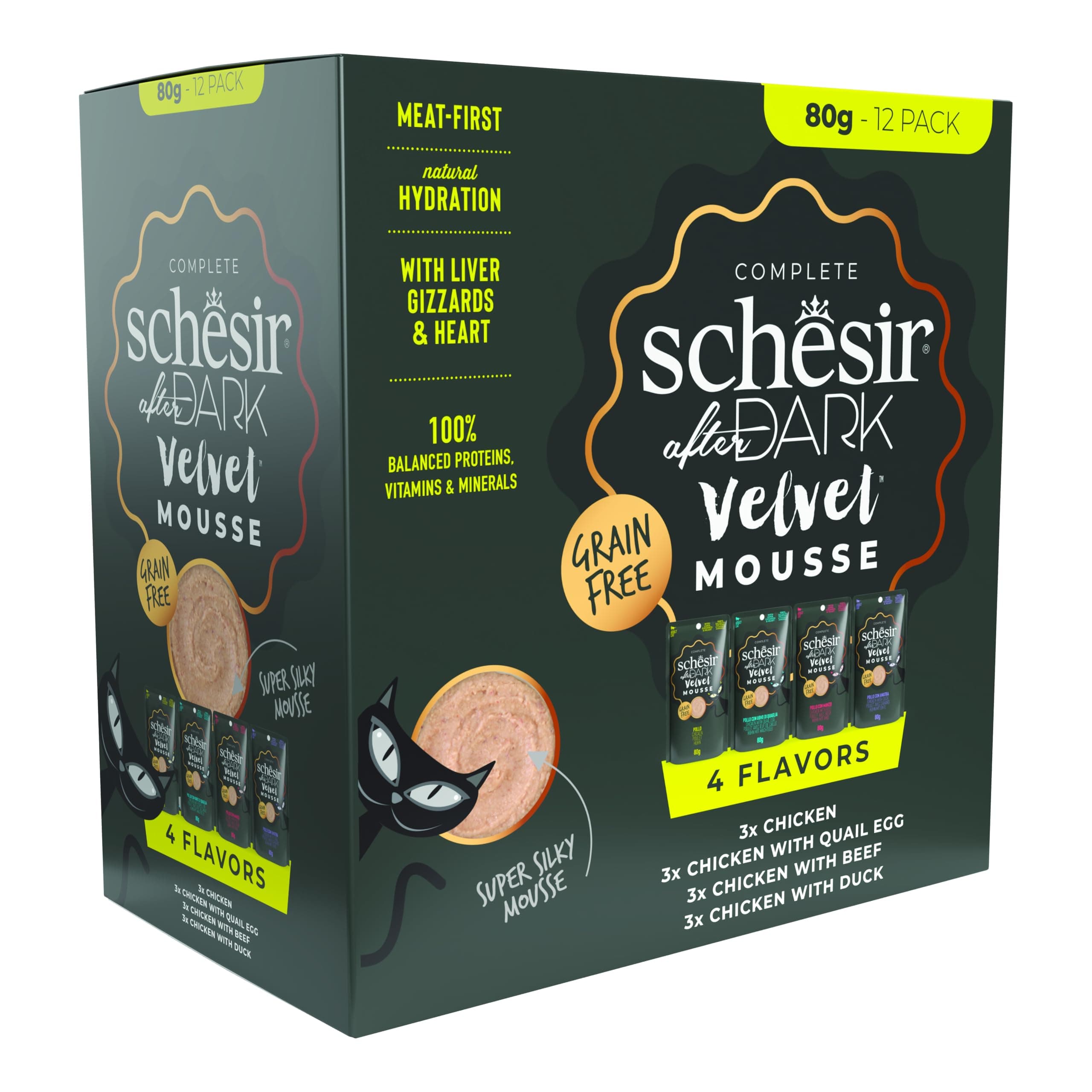 Schesir After Dark Velvet Mousse Adult Cat Food Variety Pack Grain Food 80g x 12 Pack