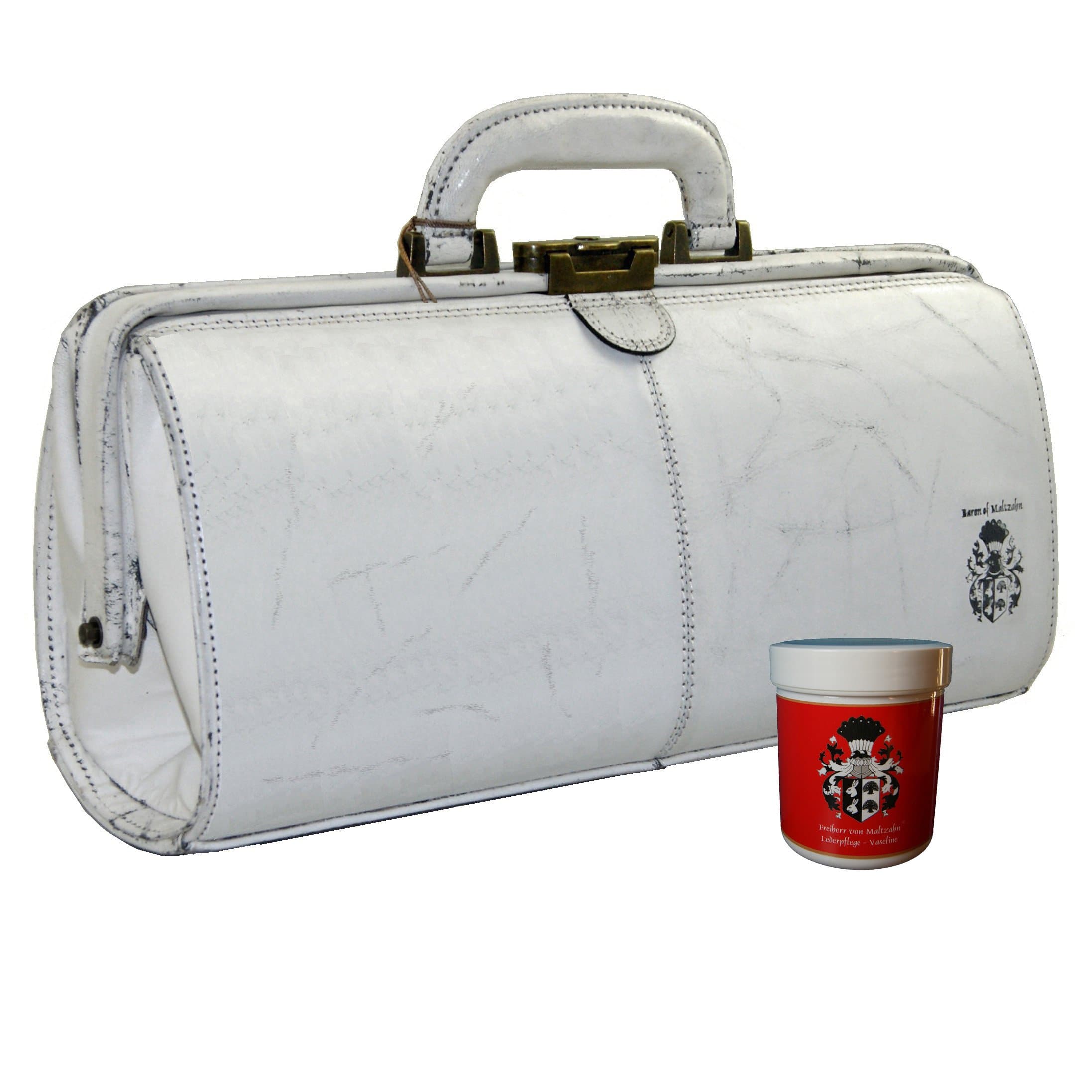 Men's top-Handle Bag Doctors Bag OSSIETZKY White Antique-Leather + Leather Care
