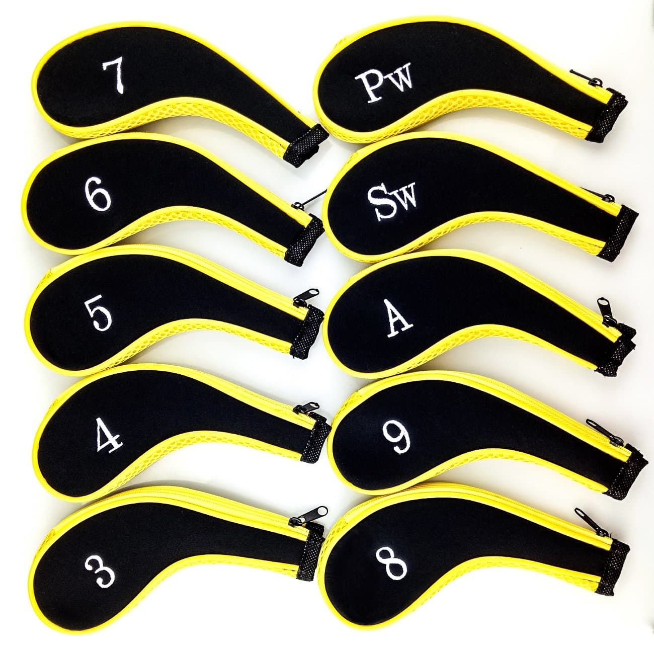 Aree Golf Club Covers,Neoprene Zippered Headcover for Golf Club Iron Head Covers Set Fit All Standard Clubs 10 PCS