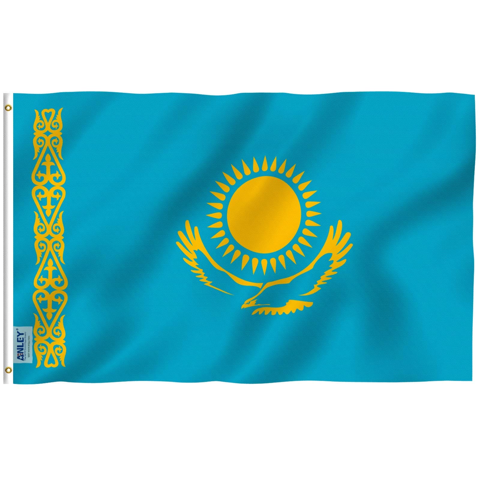Fly Breeze 3x5 Feet Kazakhstan Flag - Vivid Color and UV Fade Resistant - Canvas Header and Double Stitched - Republic of Kazakhstan Flags Polyester with Brass Grommets 3 X 5 FT