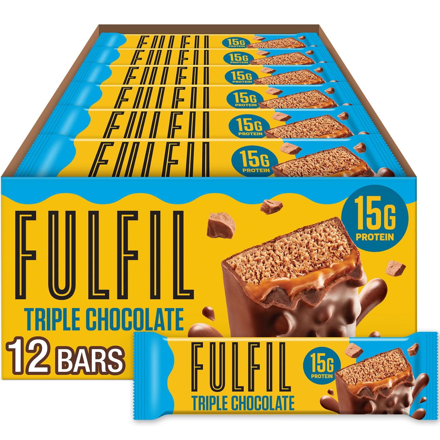 FULFIL Protein Snack Bars, NEW Recipe Triple Chocolate, 15g Protein, Pantry Staples, 12 Count, Packaging May Vary