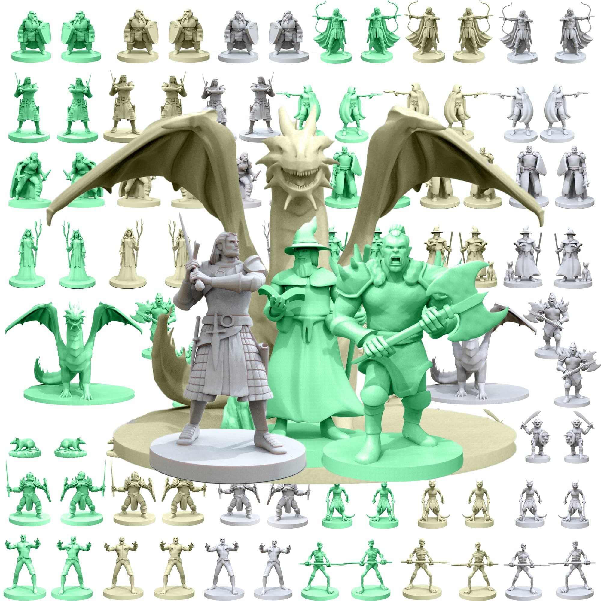 Mythical Heroes Mini Figure Set for RPGs - 93 Pcs in 16 Designs - Heroes and Monsters - Suitable Size for DND