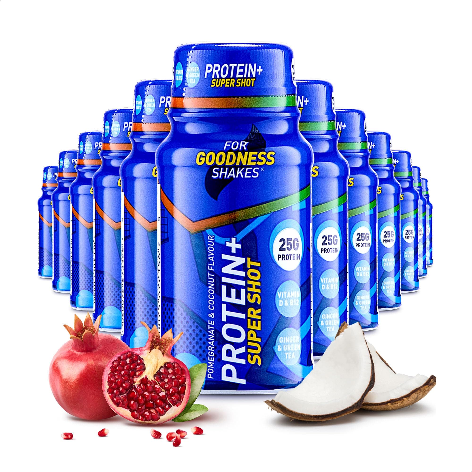 Protein+ Super Shot, 25g Pure Protein, Pomegranate & Coconut Flavour, Carb-Free, 100 Calories, No Added Sugar, Vitamin D & Vitamin B12, Ready-To-Drink, Pack of 12 60ml shots