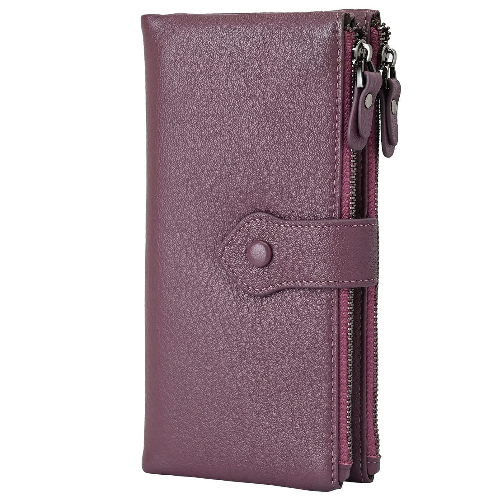 Women Soft Leather RFID Blocking Bifold Slim Wallets Ladies Credit Card Holder Double Zipper Pocket