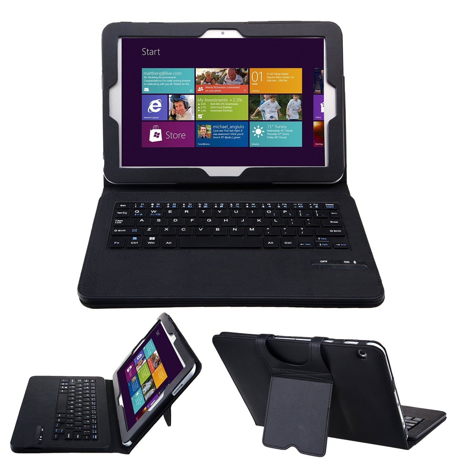 IVSO Toshiba Encore 2 10-Inch tablet Bluetooth Keyboard Portfolio Case - DETACHABLE Bluetooth Keyboard Stand Case / Cover for Toshiba Encore 2 10-Inch Tablet (Black)