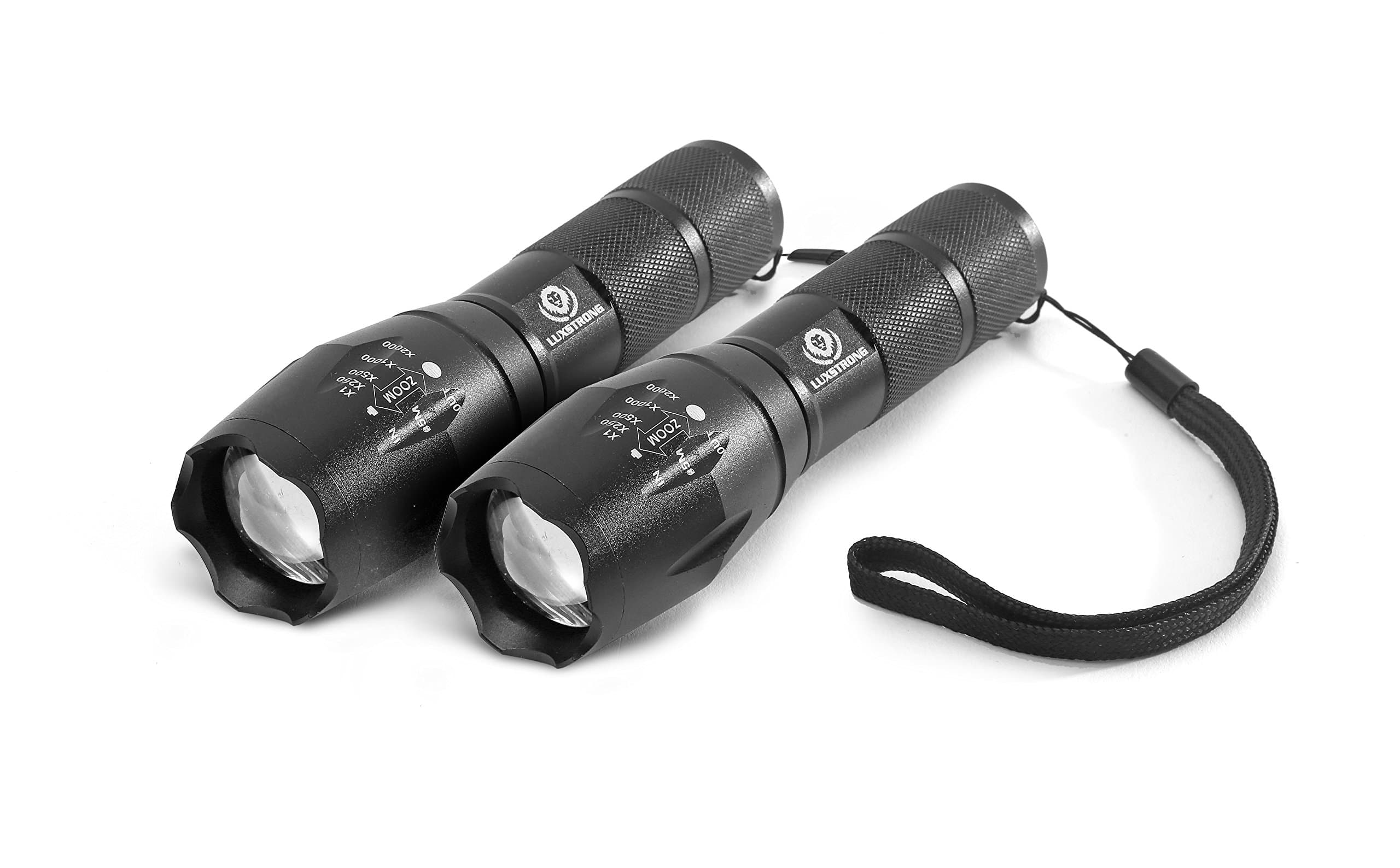 LuxStrong Ultra Bright 1000 Lumens CREE T6 LED Tactical Flashlight, Military Grade, Waterproof, Adjustable Zoom, with Rechargeable 18650 Battery and AC Charger 2 Pack