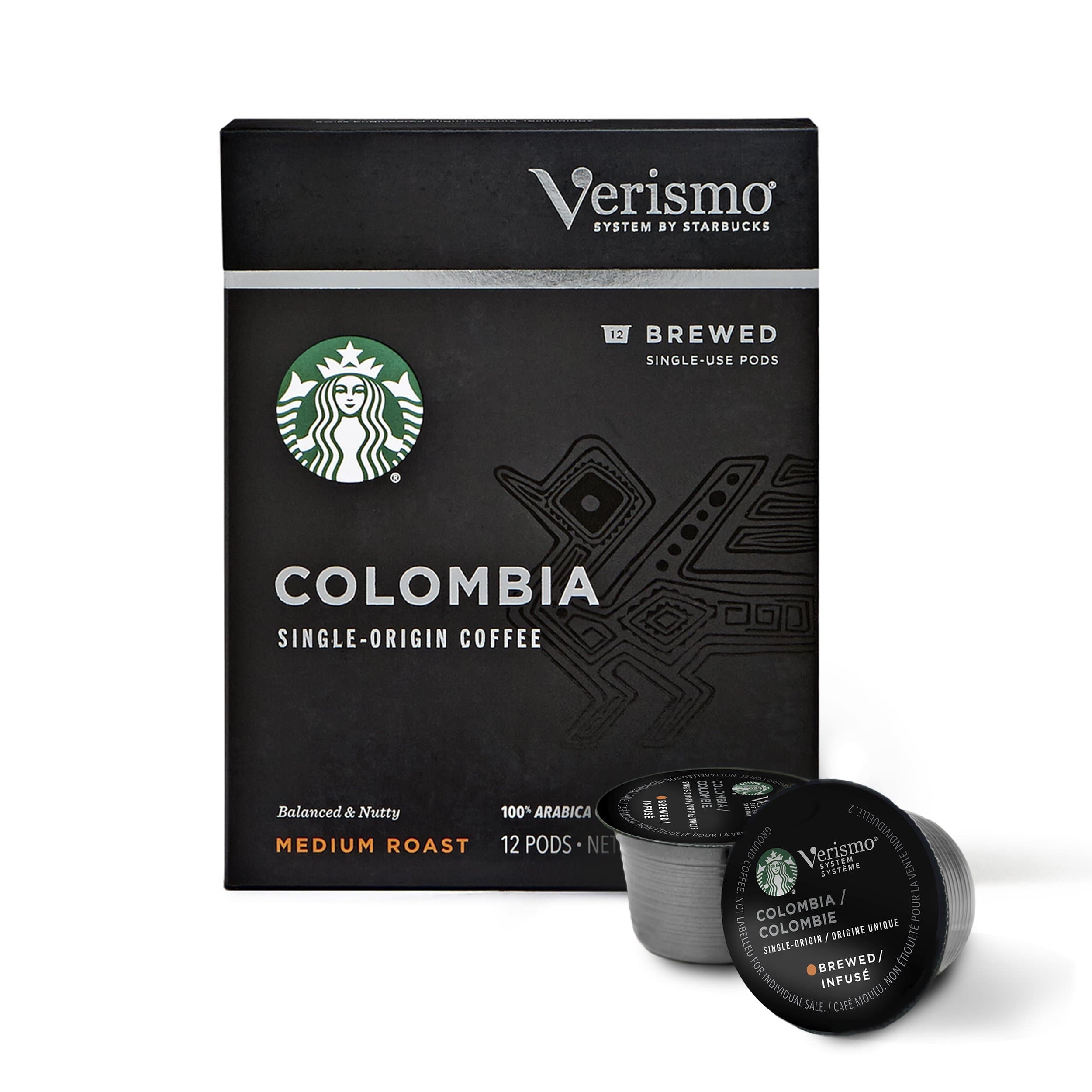 StarbucksMedium Roast Verismo Coffee Pods — Colombia for Verismo Brewers — 6 boxes (72 pods total), Black Box