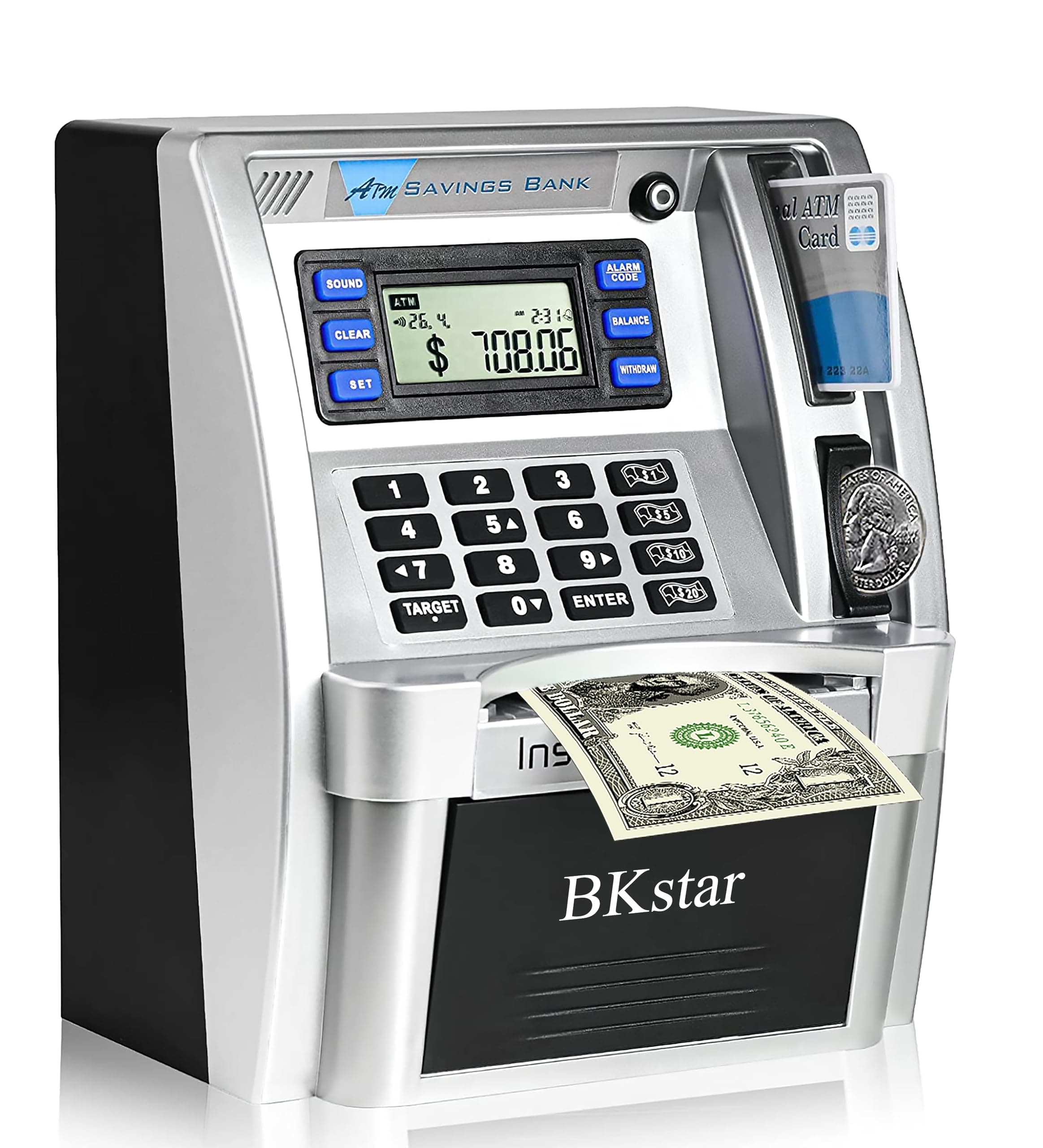 ATM Piggy Bank for Kids - Talking Electronic Money Bank with Debit Cards & Digital Coin Counter for Real Money, Boys Girls