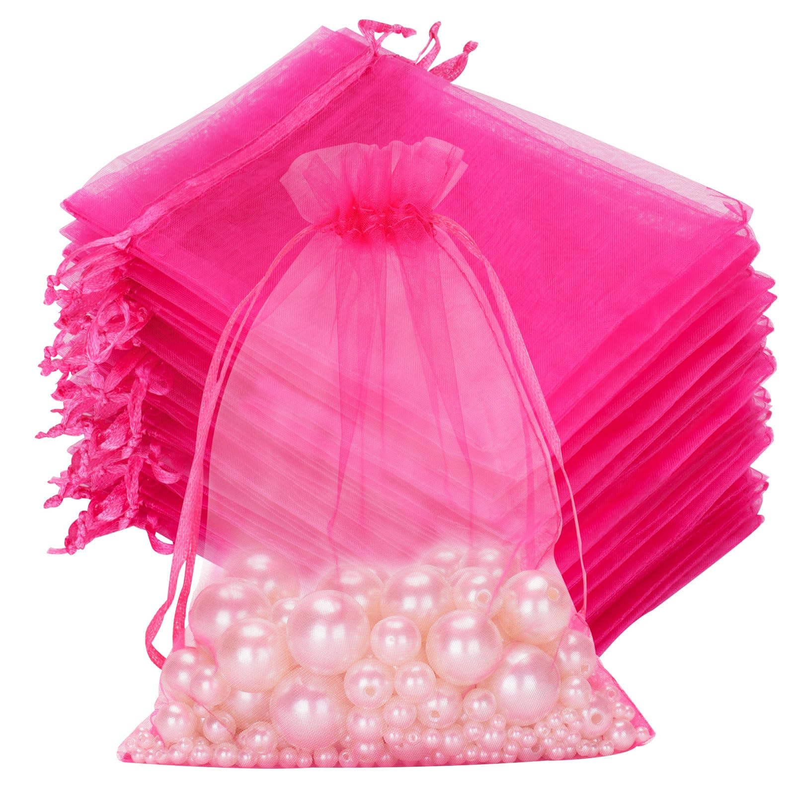 G2PLUS Rose Organza Gift Pouches - 13x18 CM Medium Organza Favor Bags, 50 PCS Wedding Jewelry Bags - Clear Mesh Pouches for Wedding, Christmas, Birthday, Anniversary