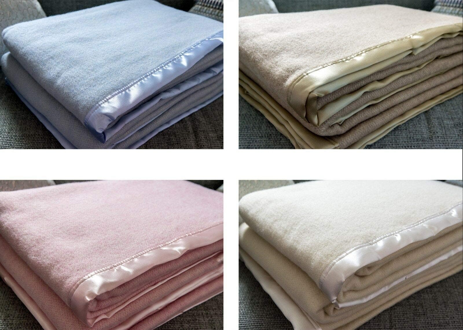 New and Improved Traditional 100% Pure Wool Solid Weave Blanket Throw with Satin Ribbon Trim (Cream, Double)