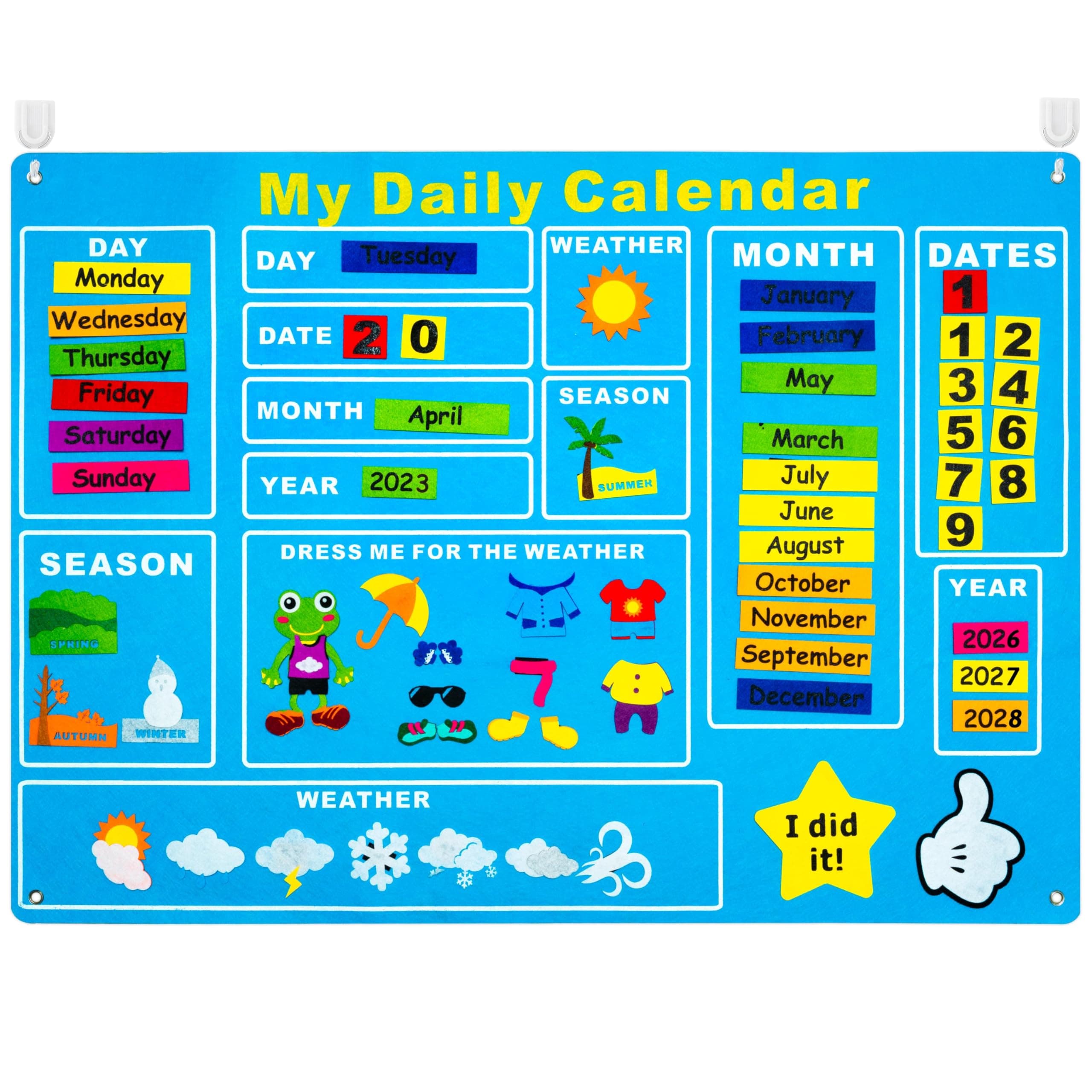 WATINC My First Daily Calendar Felt-Board for Kids 3.5Ft 70Pcs All About Today Funky Frog Weather Season Chart Days of The Week Circle Time Bulletin Board Preschool Early Learning Play Kit for Wall