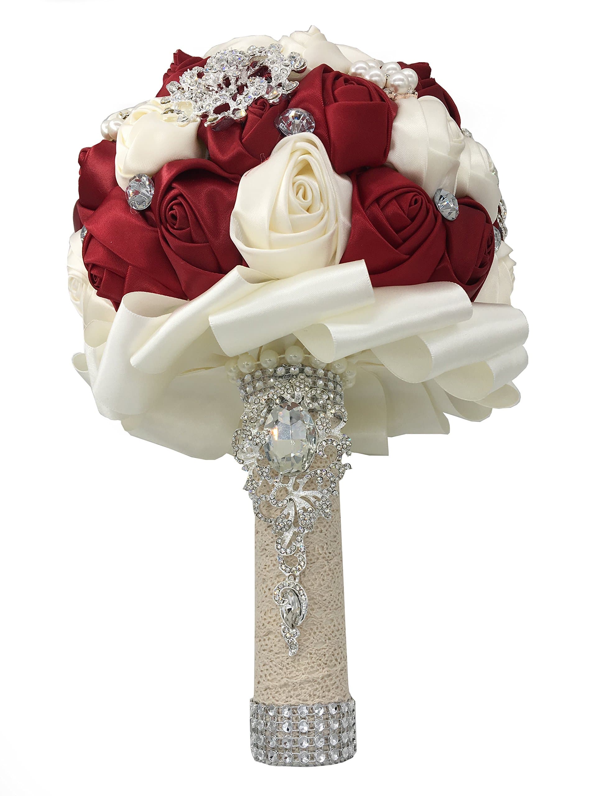 (D453 winered+corsage) - JACKCSALE Wedding Bride Bridal Bouquet Brooch Bouquet Bridesmaid Valentine's Day Bouquet Confession with Free Corsage (D453 winered+corsage)
