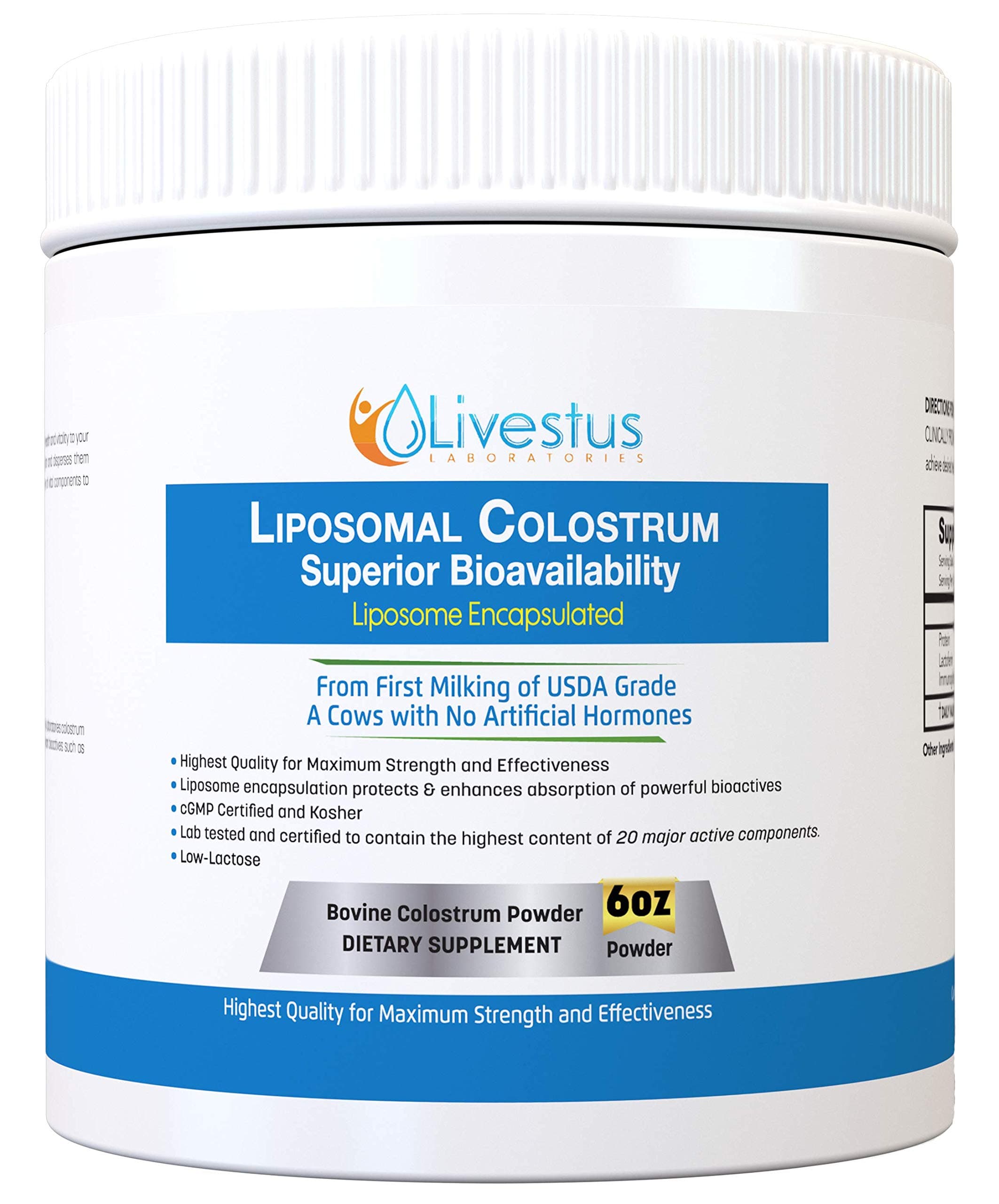 Livestus ® Liposomal Colostrum Powder 6oz - Superior Bioavailability to Heal Leaky Gut and Boost Immune System, for Allergies, Joints, Made in USA from USDA Grass Fed Cows Bovine Lactoferrin