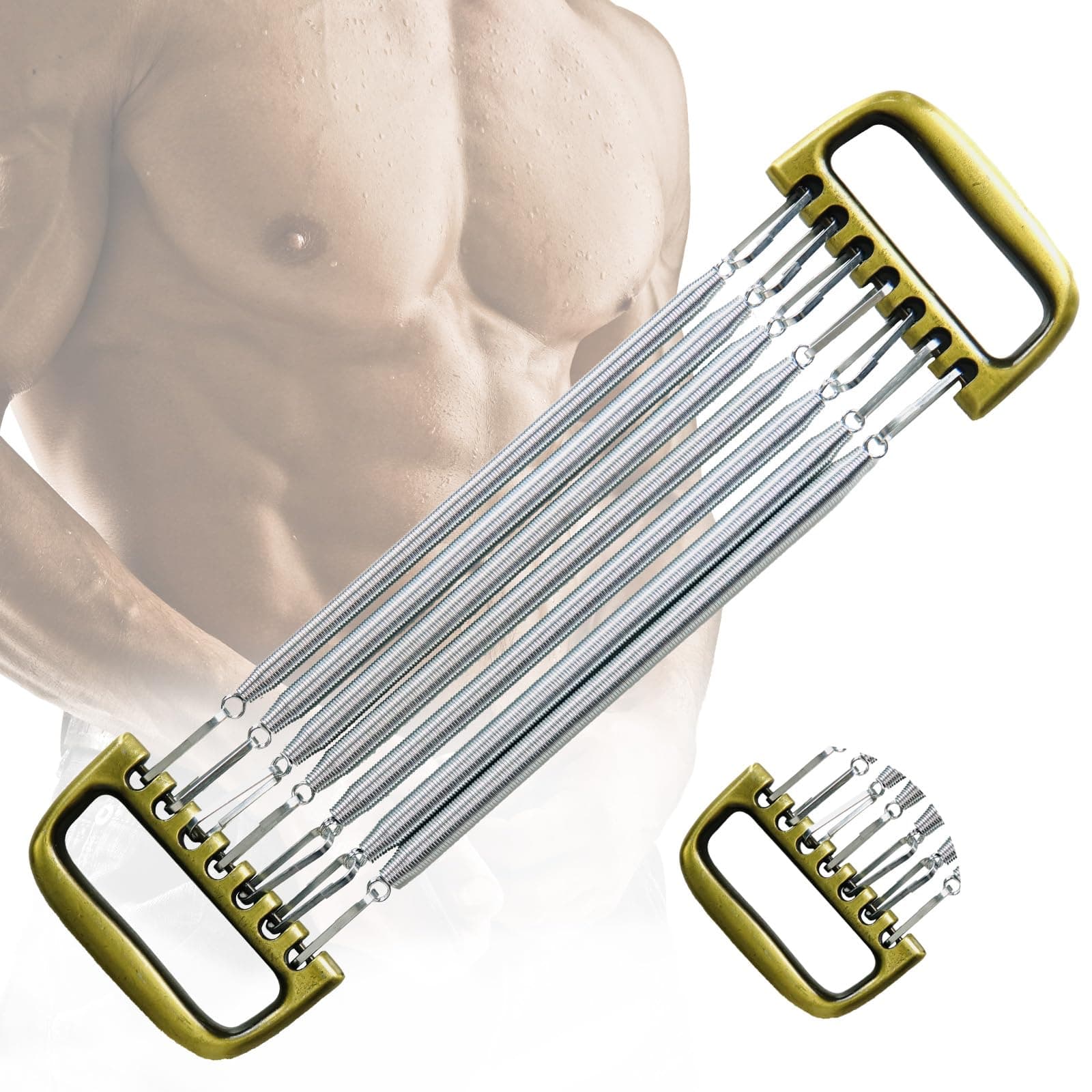 Chest Expander for Men 7 Spring Adjustable, Chest Expander with Aluminum Handle Band, Strength Trainer for Home Office Gym Muscle Training Exerciser