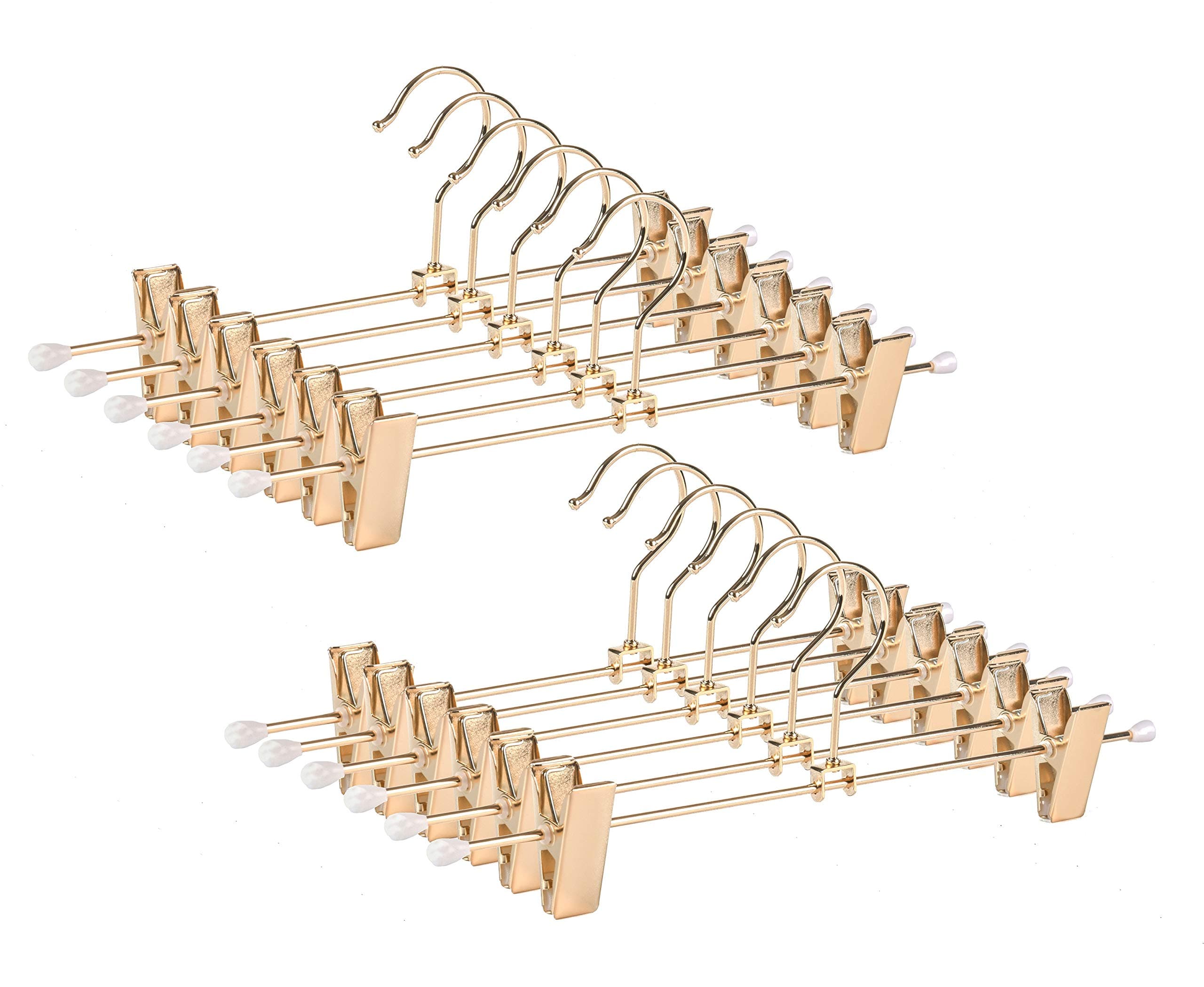 Amber Home 12" Real Rose Gold Metal Pants Skirt Hangers 12 Pack, Heavy Duty