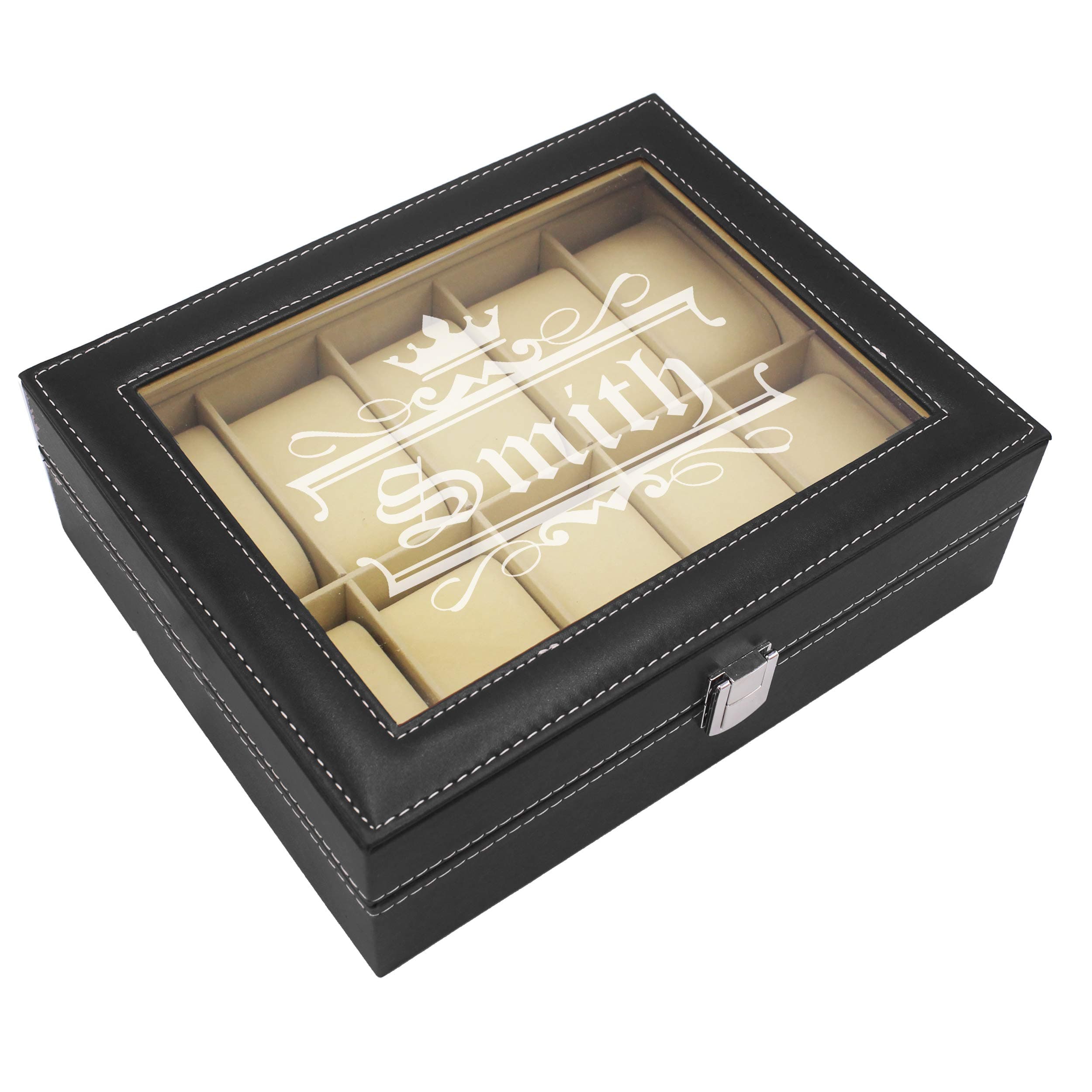 My Personal MemoriesMy Personal Memories Custom Engraved Watch Storage Case Box - Groomsmen Father's Day Gift - Personalized - Crown Style (Black)