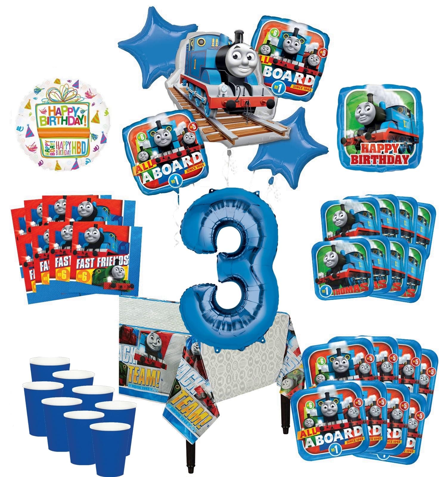 Thomas Tank Train Engine 3rd Birthday Party Supplies 8 Guest Decoration Kit and Balloon Bouquet