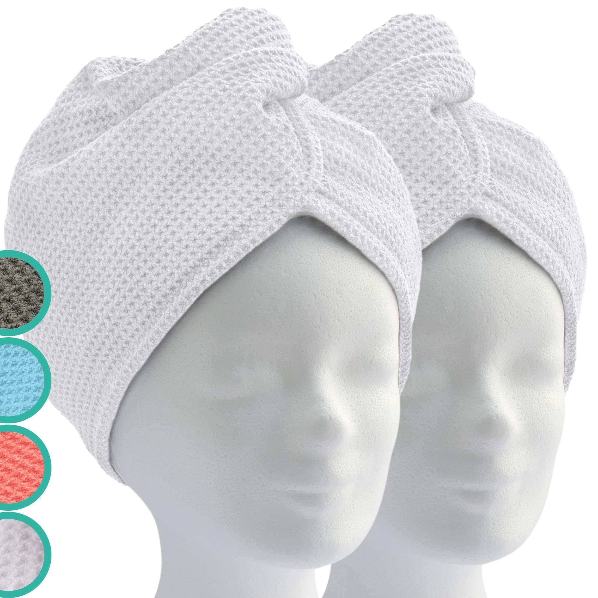 ELEXACARE Hair Turban Towel with Button (Pack of 2, white) quick dry microfibre towel for head