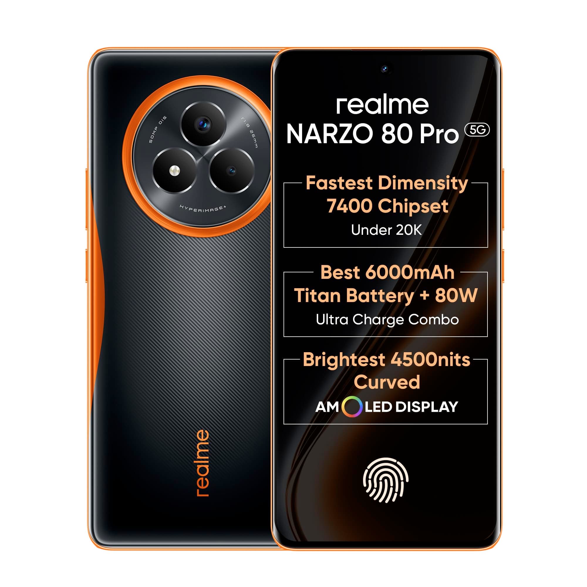 realme NARZO 80 Pro 5G (Nitro Orange,8GB+256GB) | Segment's 1st MediaTek Dimensity 7400 Chipset | 6000mAh Titan Battery + 80W Ultra Charge | 4500nits HyperGlow Esports Display | IP69 Waterproof