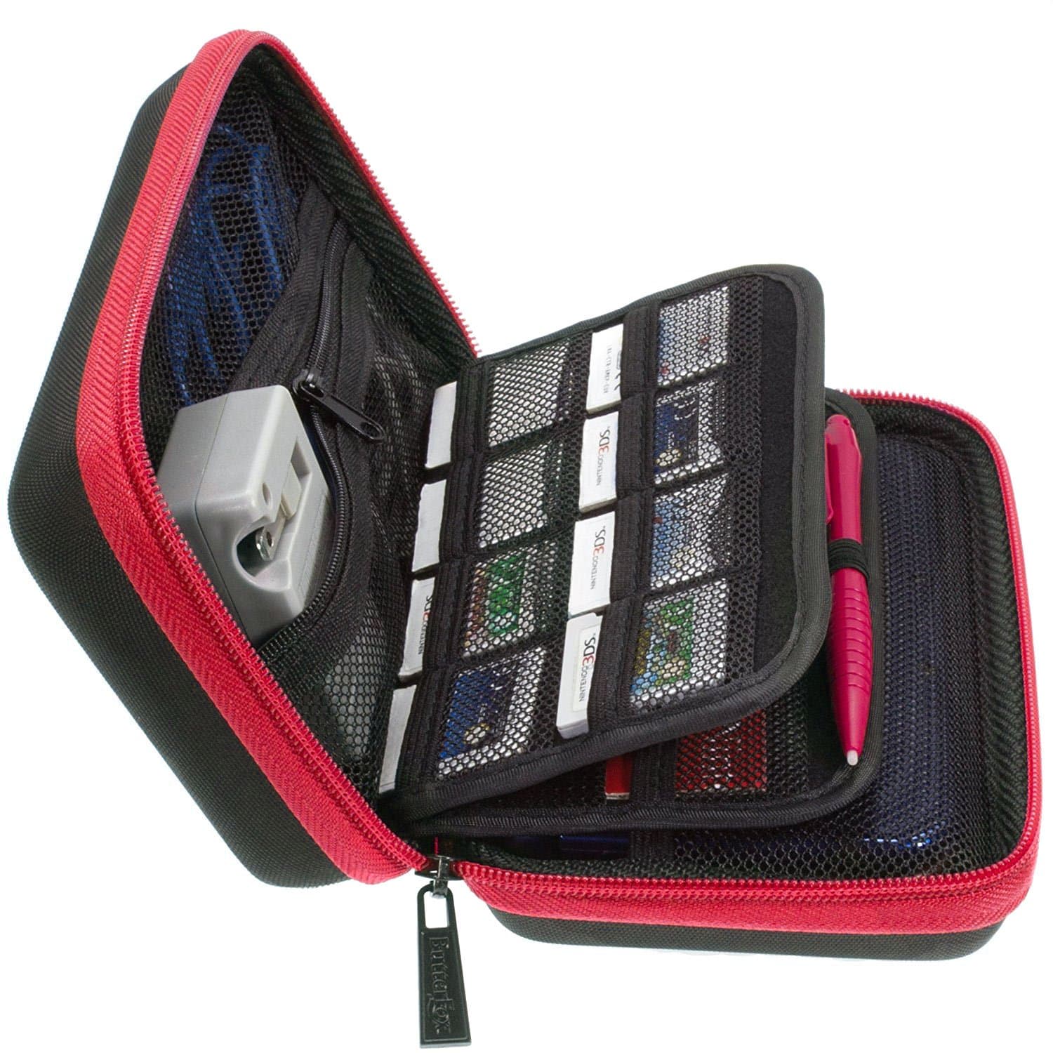 ButterFox Carrying Case for New 3DS XL, 2DS XL Carry Case with 24 Game Cartridge Holders and Large Stylus - Black/RED