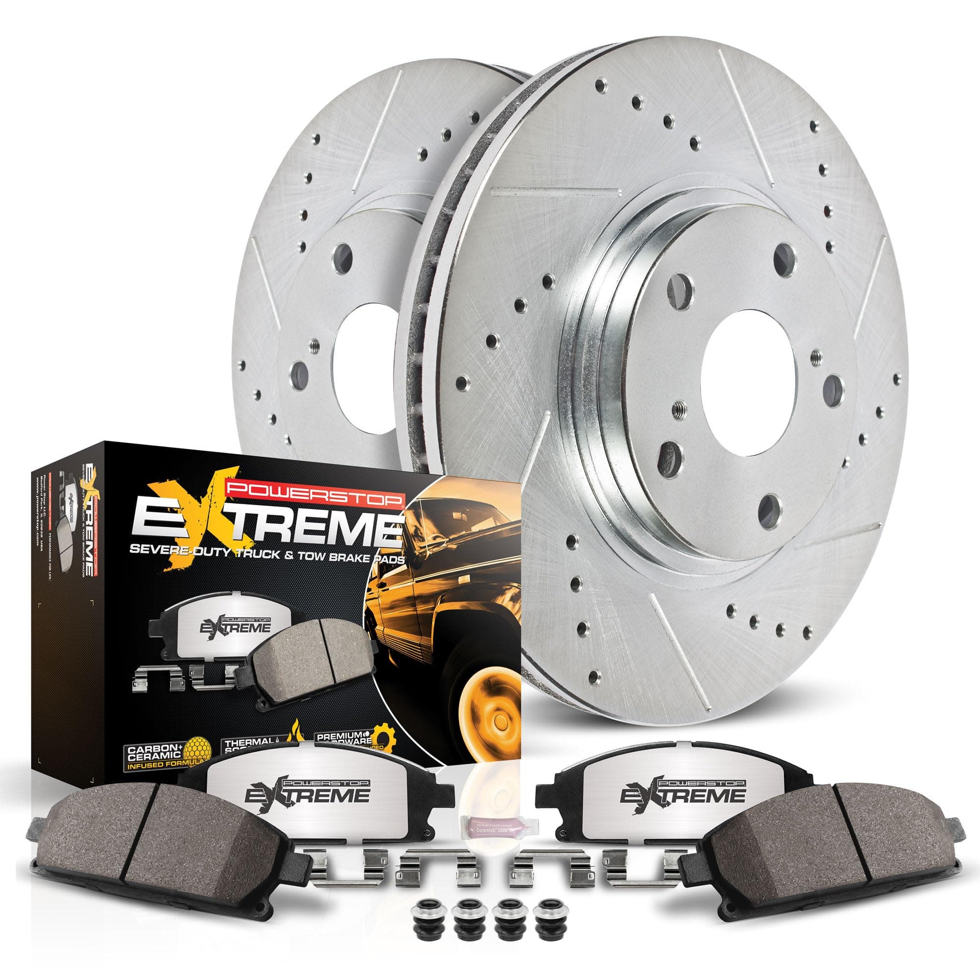 Power Stop K6562-36 Rear Z36 Truck & Tow Brake Kit, Carbon Fiber Ceramic Brake Pads and Drilled/Slotted Brake Rotors