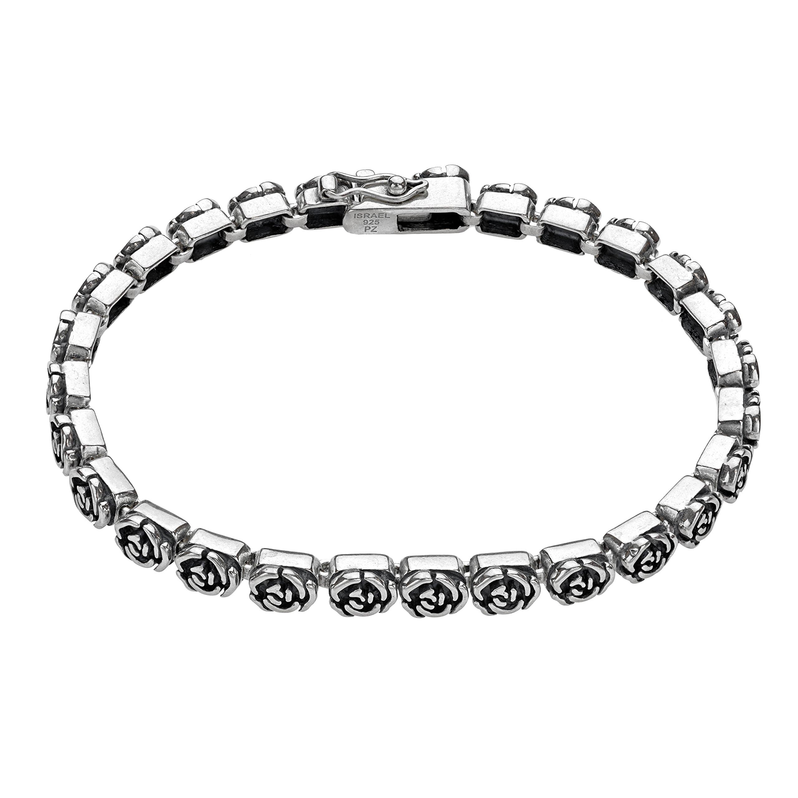 925 Sterling Silver Rose Design Tennis Bracelet by Paz Creations Fine Jewelry, Made in Israel