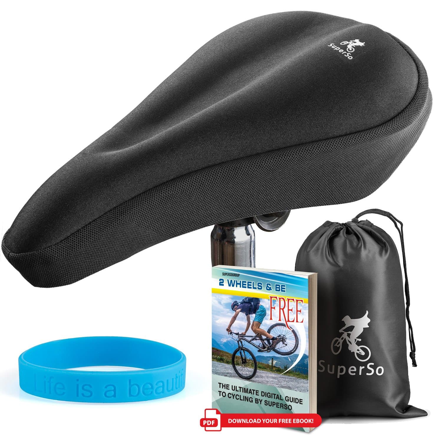 SuperSo Bike Gel Seat Cushion Cover - Premium Padded Bike Saddle - Comfortable Alternative Bicycle Cover for Passionate Cyclists