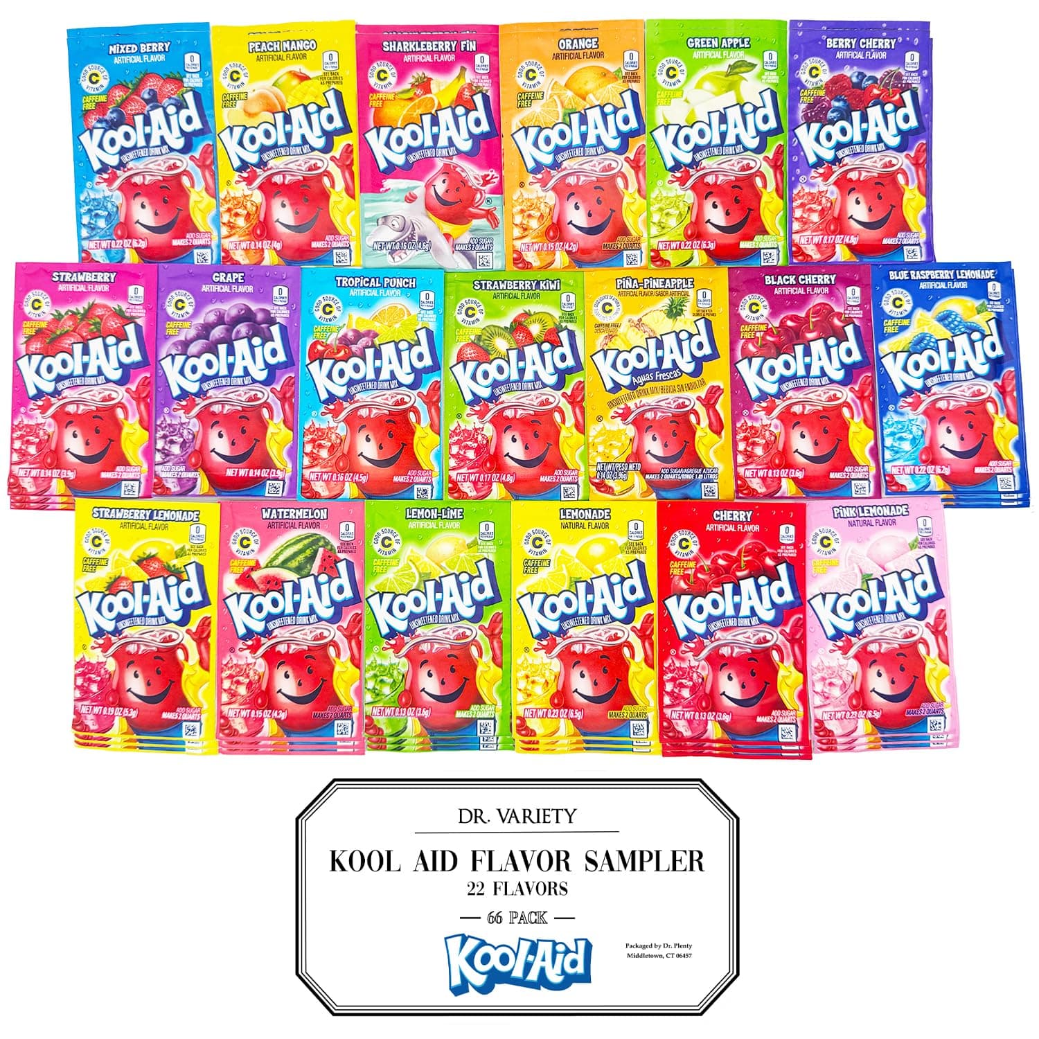 Kool Aid Packets Supreme Variety (22 Flavors, 66 Packets) - Drink Mix - Includes Blue Raspberry, Berry Cherry, Pink Lemonade, Sharkleberry Fin, and More! - By Dr. Variety