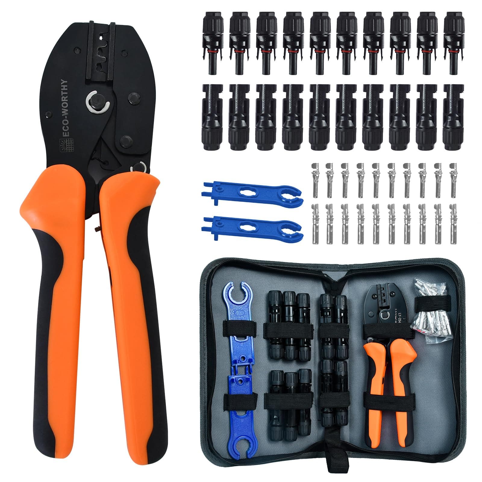 ECO-WORTHY Solar Crimper Tool Kit for Solar Panel Cable Wire : 1PCS Solar Crimper and 10Pairs Solar connectors and 1Pair Solar Connector Spanner Wrench, Solar Installation Assembly Tools
