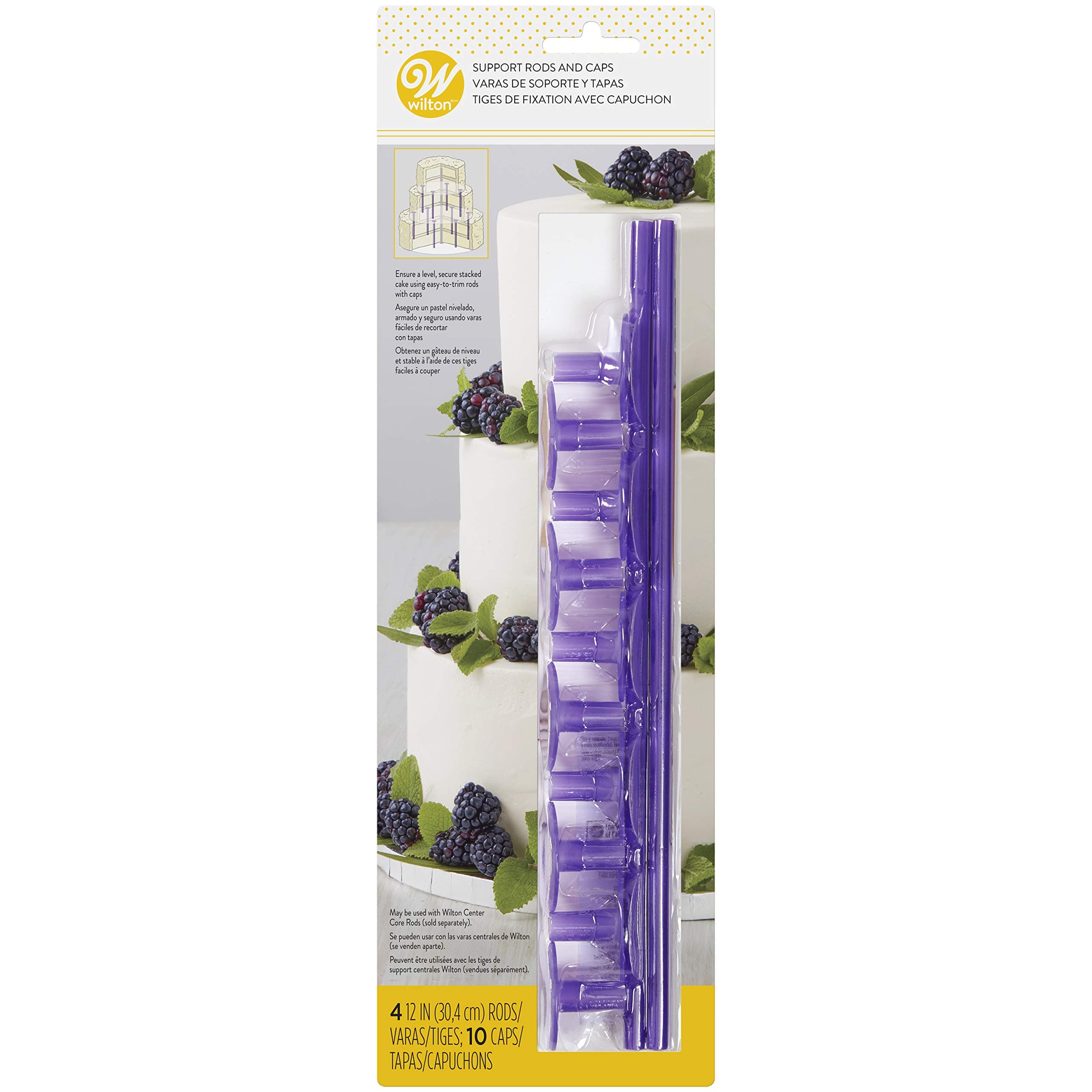 Cake Support Rods and Caps For Stacking (14-Piece), Layer Cake Stacking Kit Strong Durable Support Rods, Cake Tier Stacking Kit (Purple)