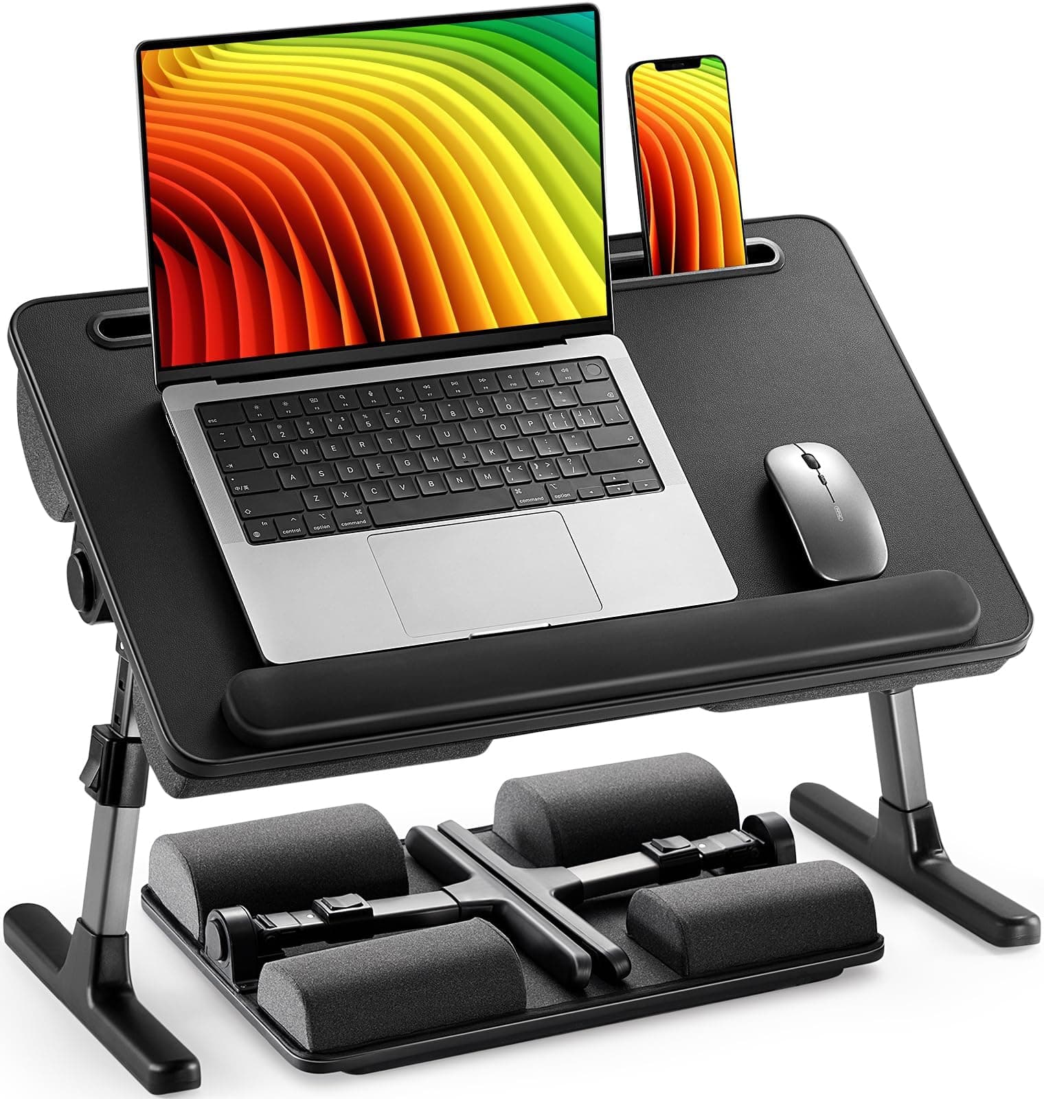 Laptop Bed Desk, Laptop Tray Computer Lap Desk for Bed Couch Sofa Floor, Bed Tray for Working, Eating, Foldable Lap Stand Table with Height Adjustment & 35° Adjustable Tilt Angle, HNLD19