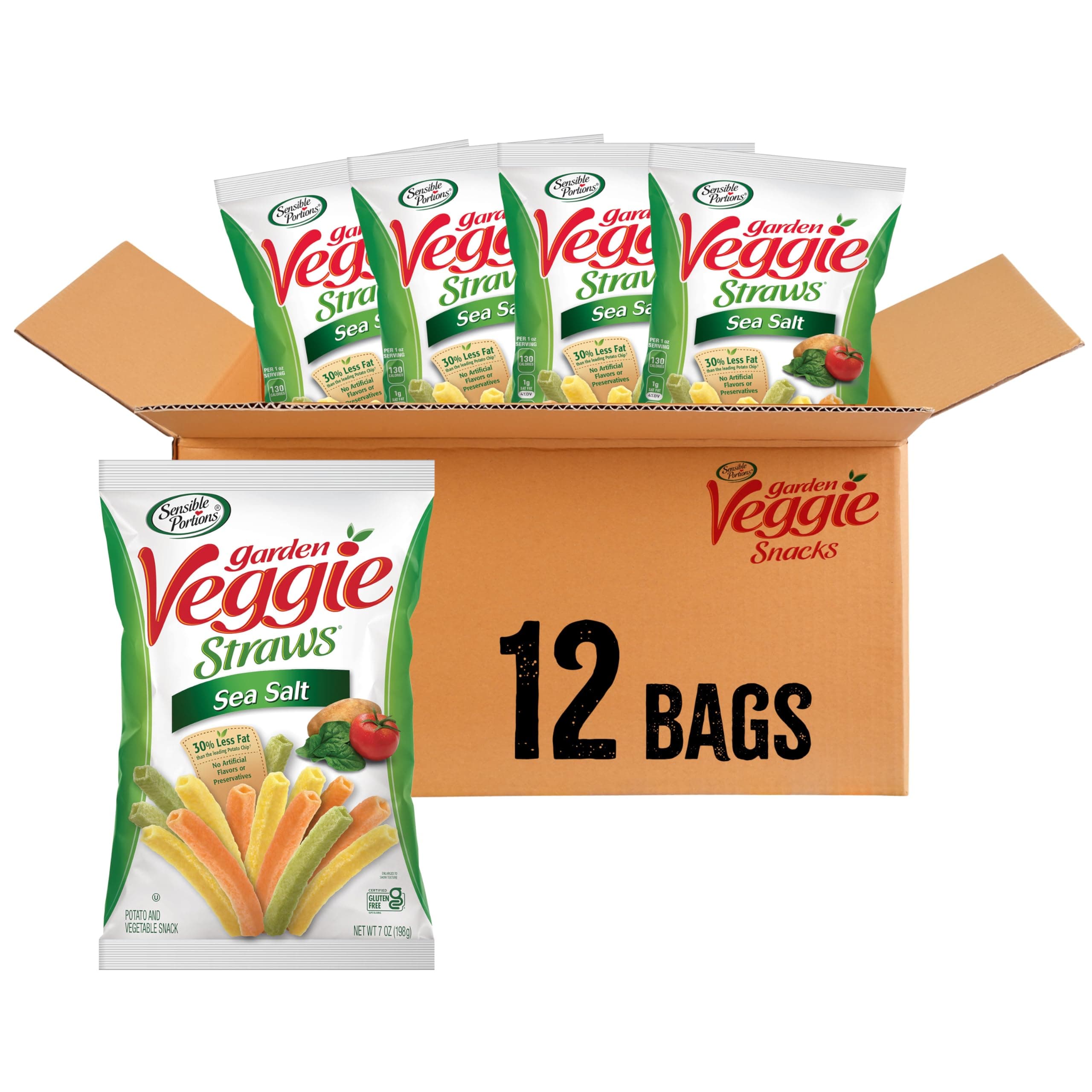 Veggie Straws, Sea Salt Flavor, Gluten-Free Chips, 7 Ounce Bag, 12-Pack