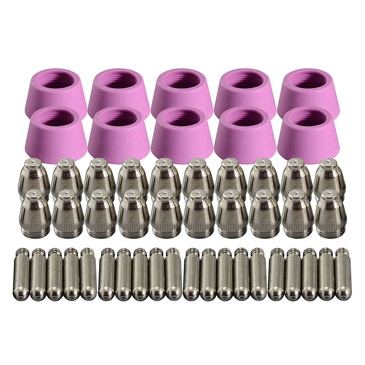 RIVERWELD SG-55 AG-60 WSD-60 Plasma Electrode with Hafnium Wire Plasma Tip Nozzle .040" & 1.0mm 50Amp Alumina Nozzle Ceramic Cups kit Fit CUT-60 LGK-60 Plasma Cutter 50pcs