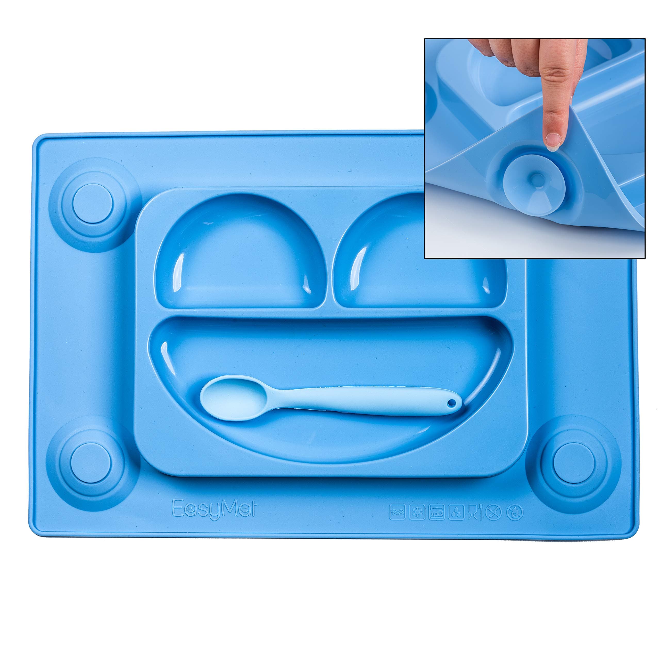EasyMat Original Large Size Toddler Placemat & Divided Baby Suction Plate in with Spoon. for Transition to Table Feeding
