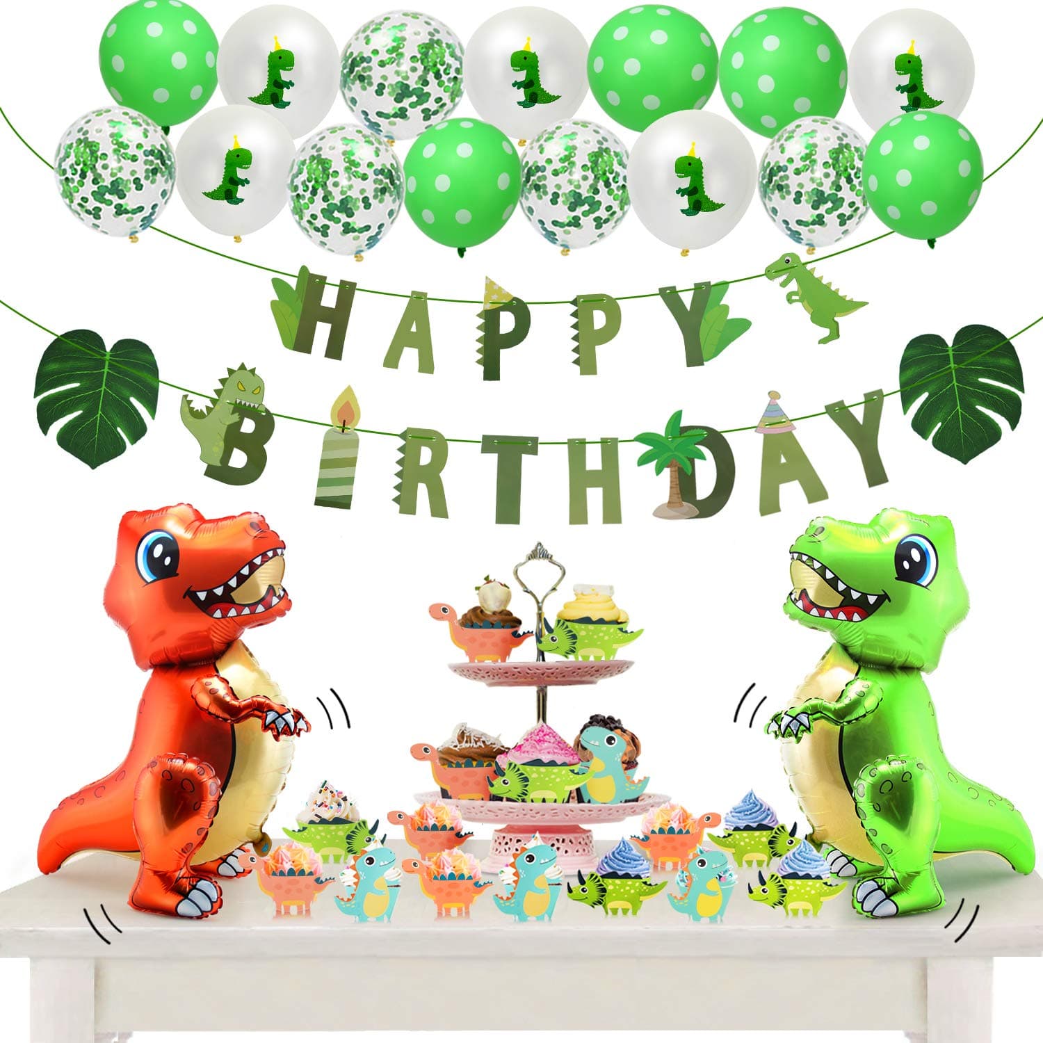 LITTLE SIENA Dinosaur Birthday Party Supplies Decorations for Kids Dinosaur Party Decorations Dinosaur Party Balloons Baby Shower Decorations Dino Happy Birthday Banners Cake Toppers