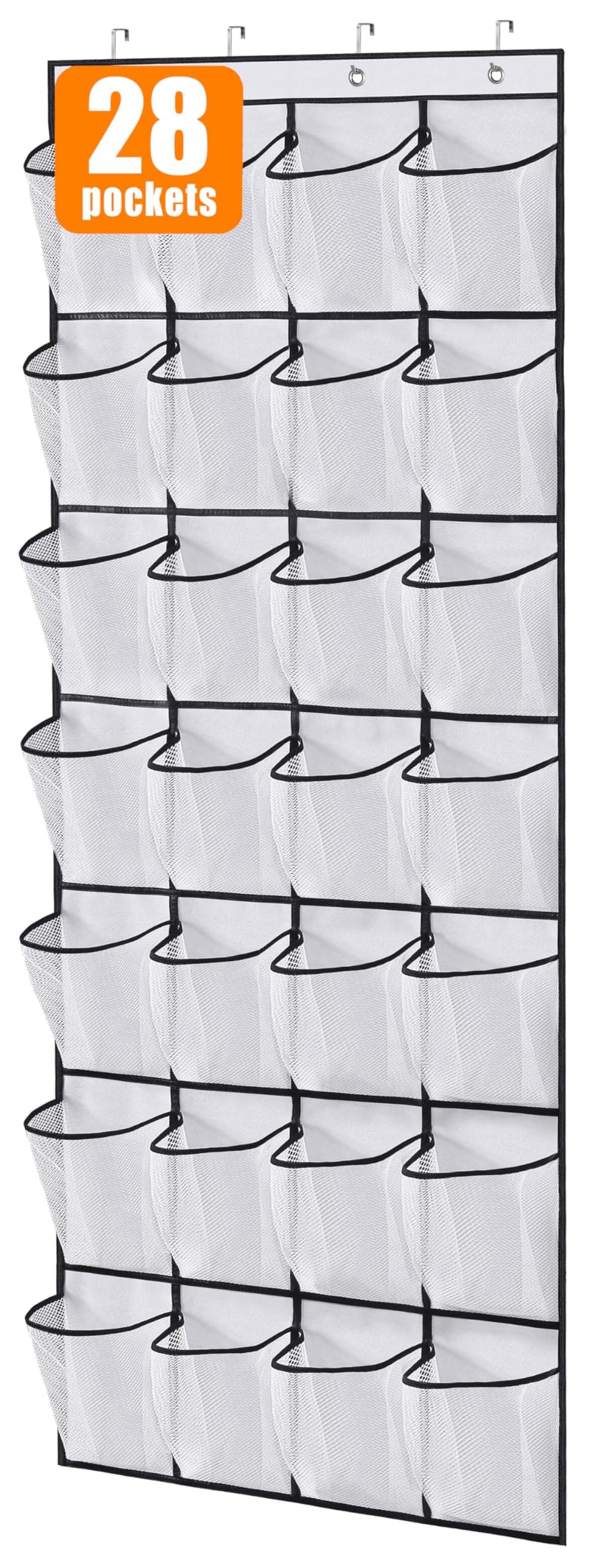 28 Large Pockets Over The Door Shoe Rack Hanging Shoe Organizer for Closet Door Shoe Storage Holder Mesh Hanger, White